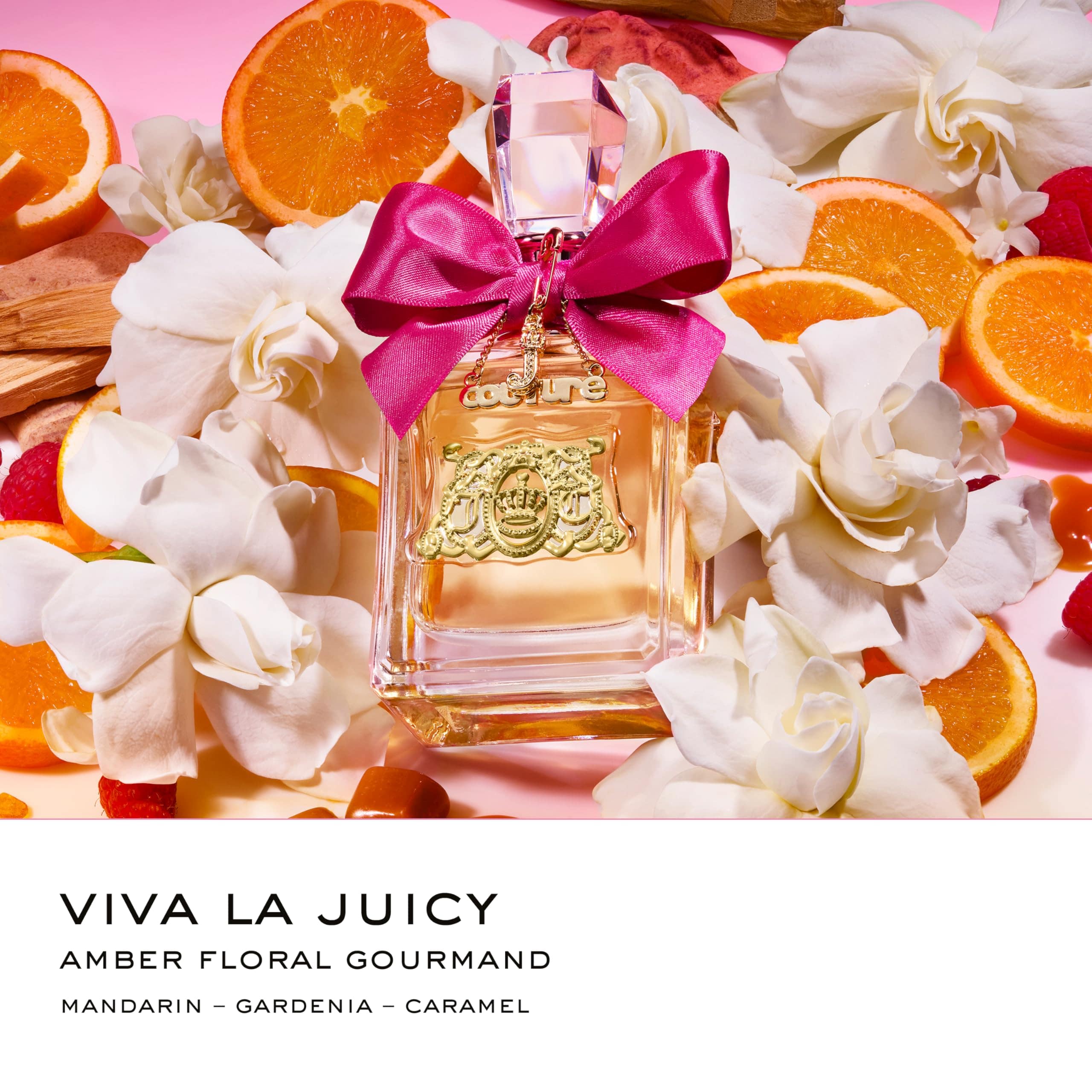 Juicy Couture Viva La Juicy women’s EDP spray bottle with floral and fruity design, showcasing the luxury fragrance.