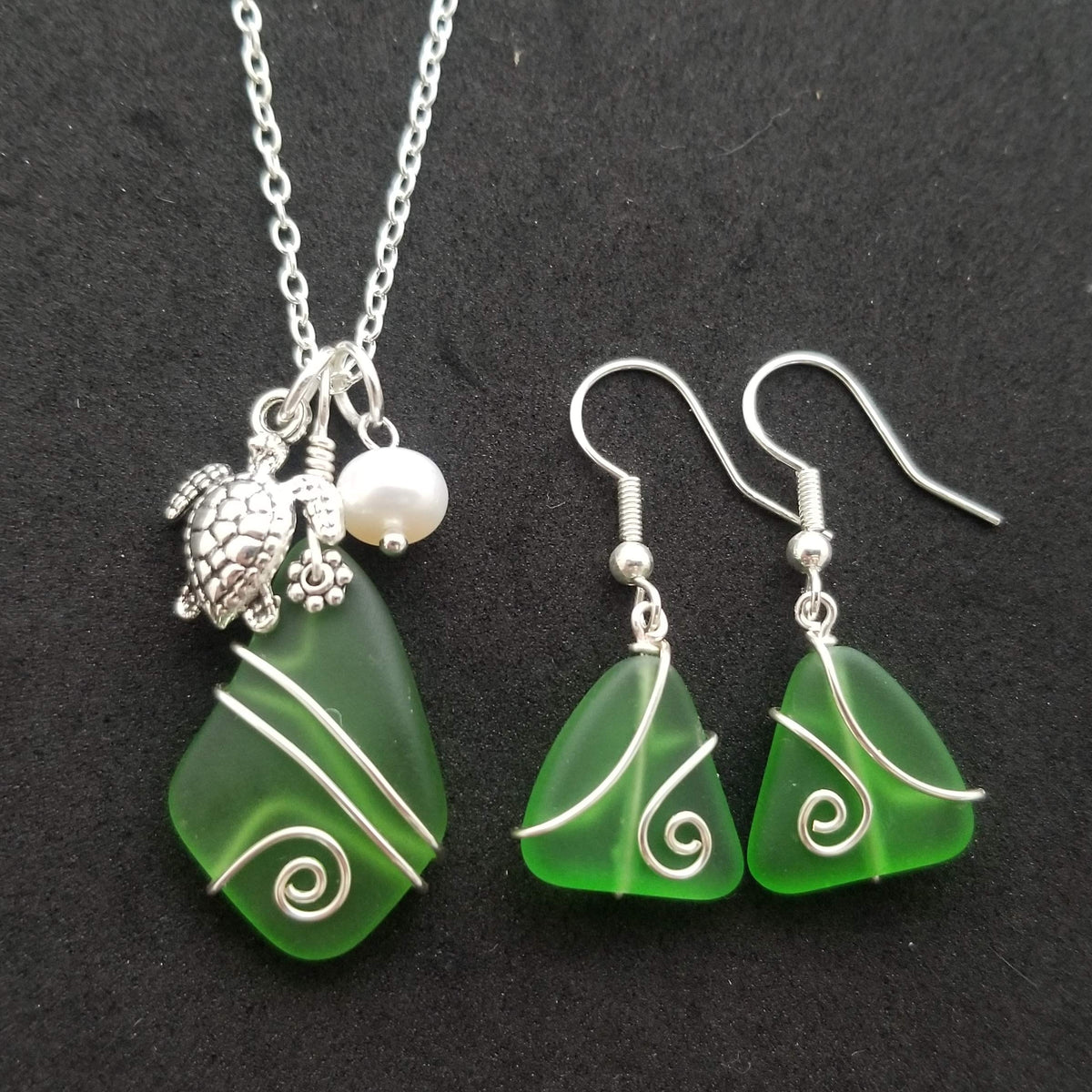 Handmade Wire wrapped Emerald May Birthstone sea glass - yinahawaii Official Imagery - 5