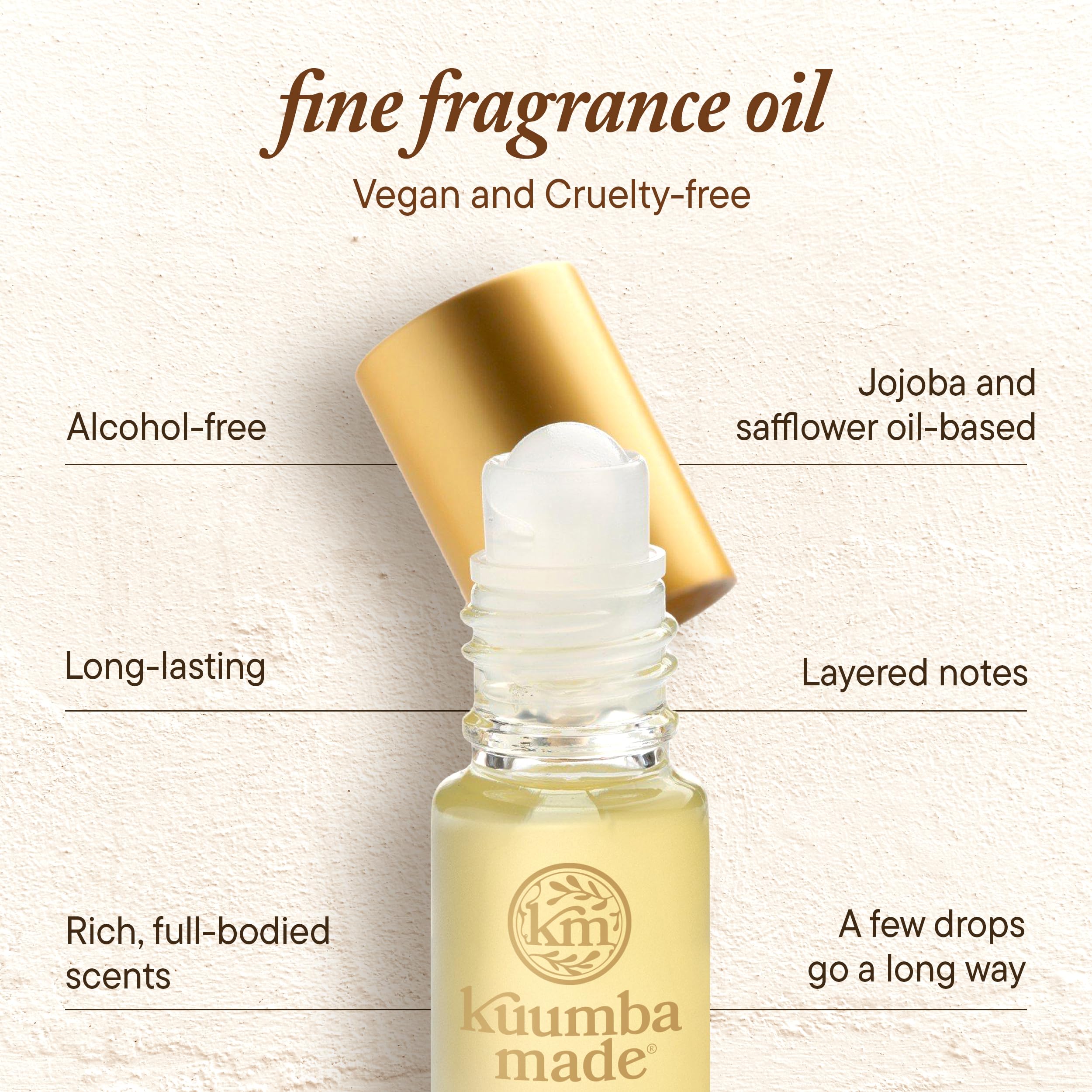 Kuumba Made Vanilla Bean roll-on fragrance oil in 0.15oz bottle, showcasing the smooth glass container and vanilla scent.