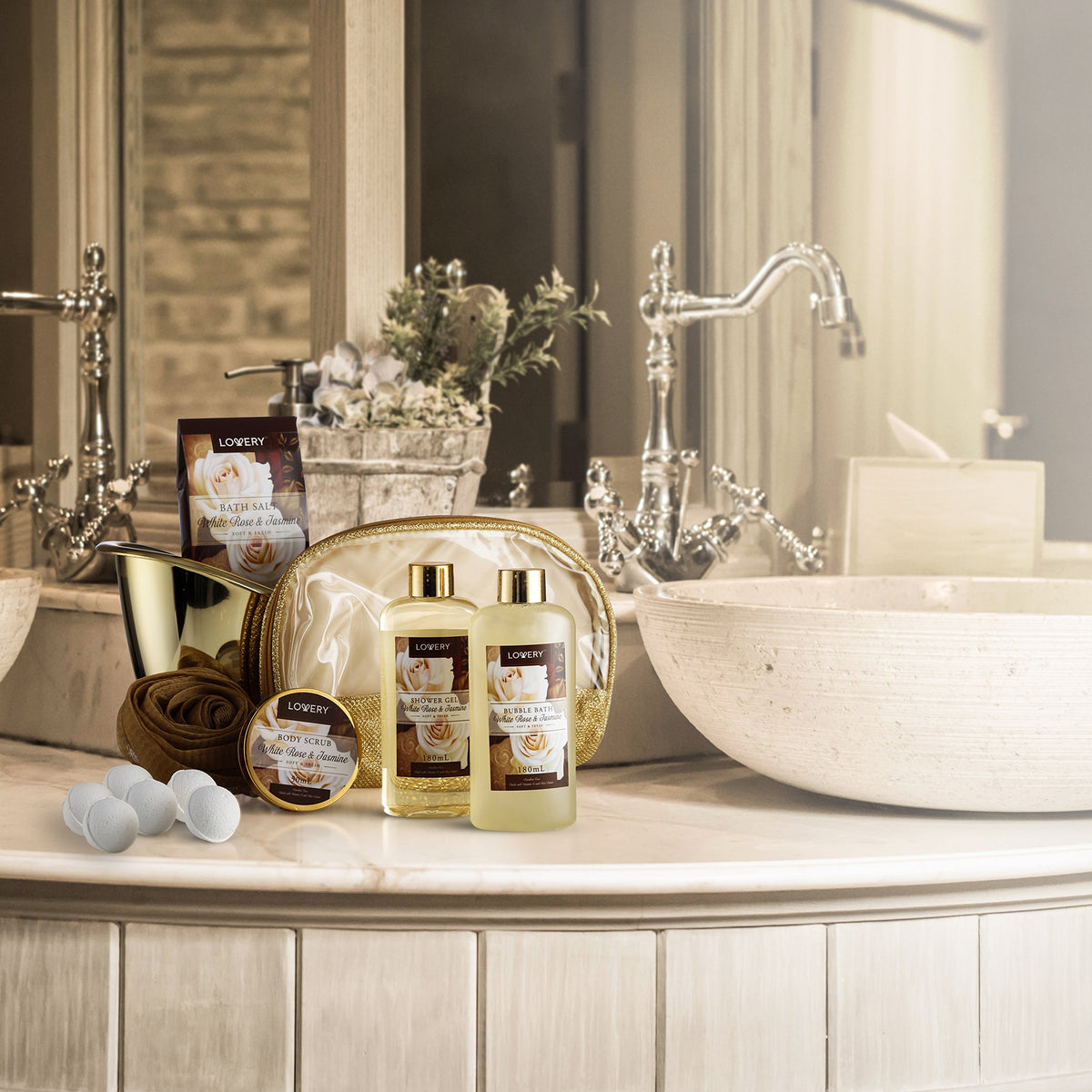 Gifts for Women Home Spa Gift Basket Luxury 13pc Bath Body - LOVERY Official Imagery - 3