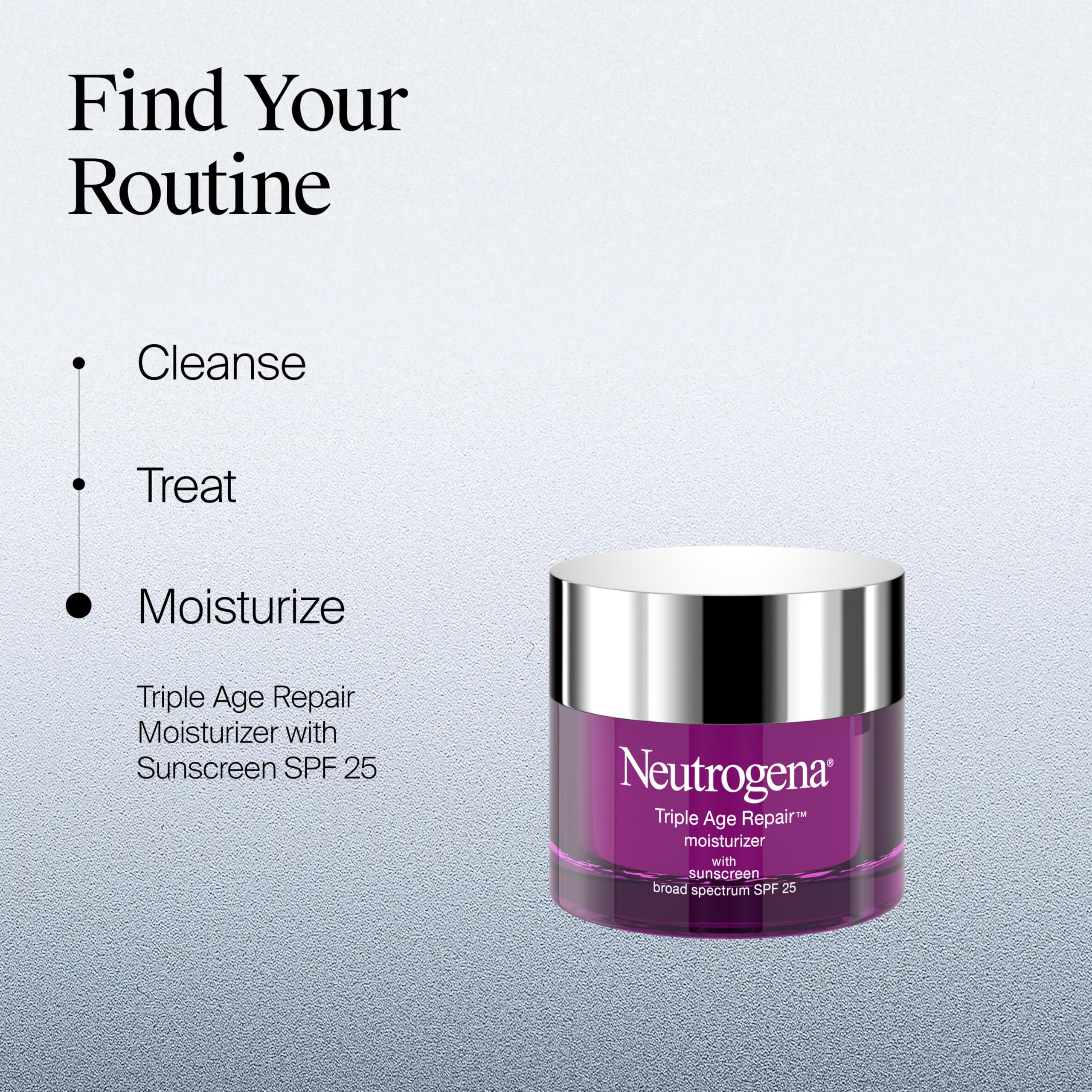 Neutrogena Triple Age Repair face moisturizer with SPF 25 in 1.7 fl oz bottle, showing the product container and label.