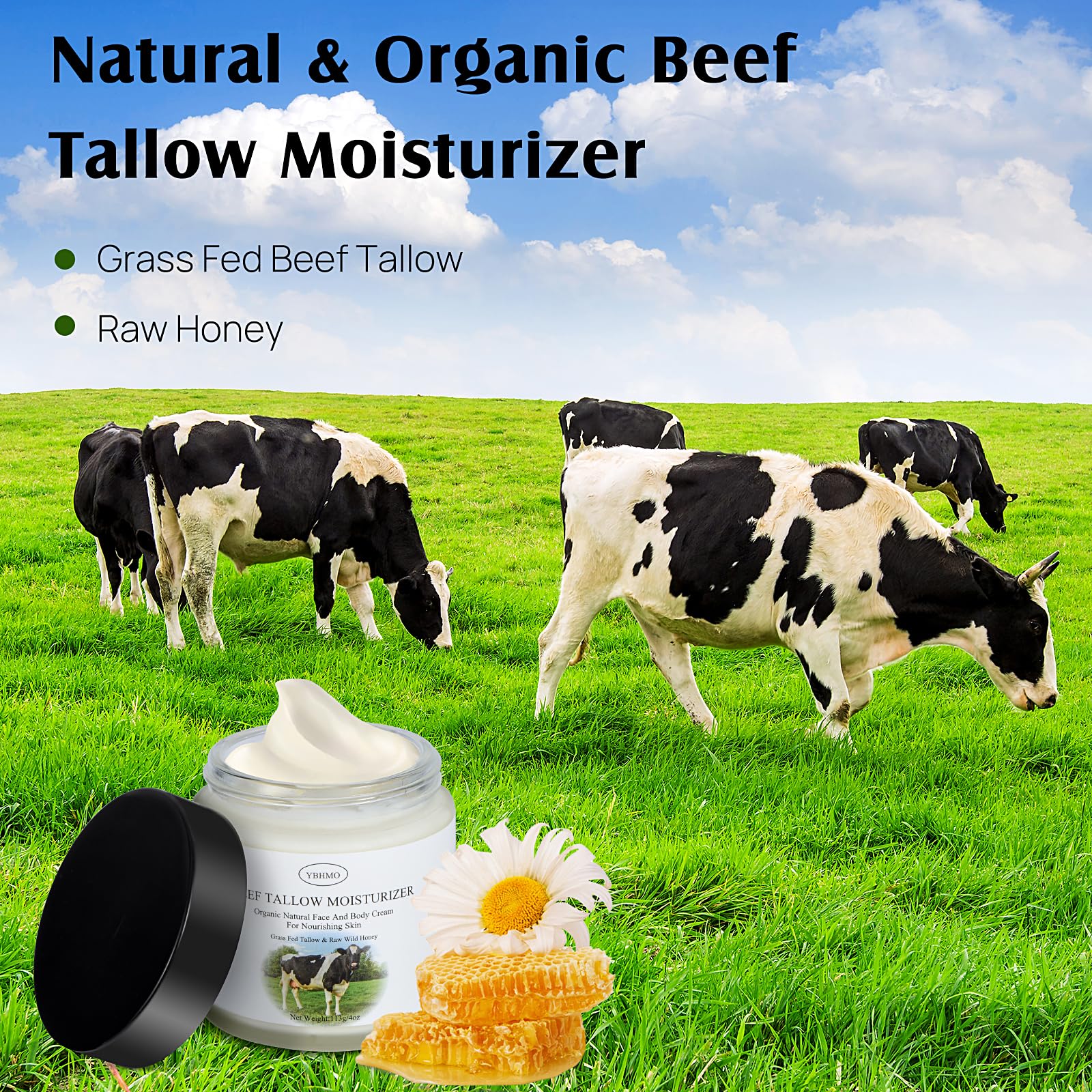 YBHMO Grass-Fed Beef Tallow & Honey Moisturizer 4oz