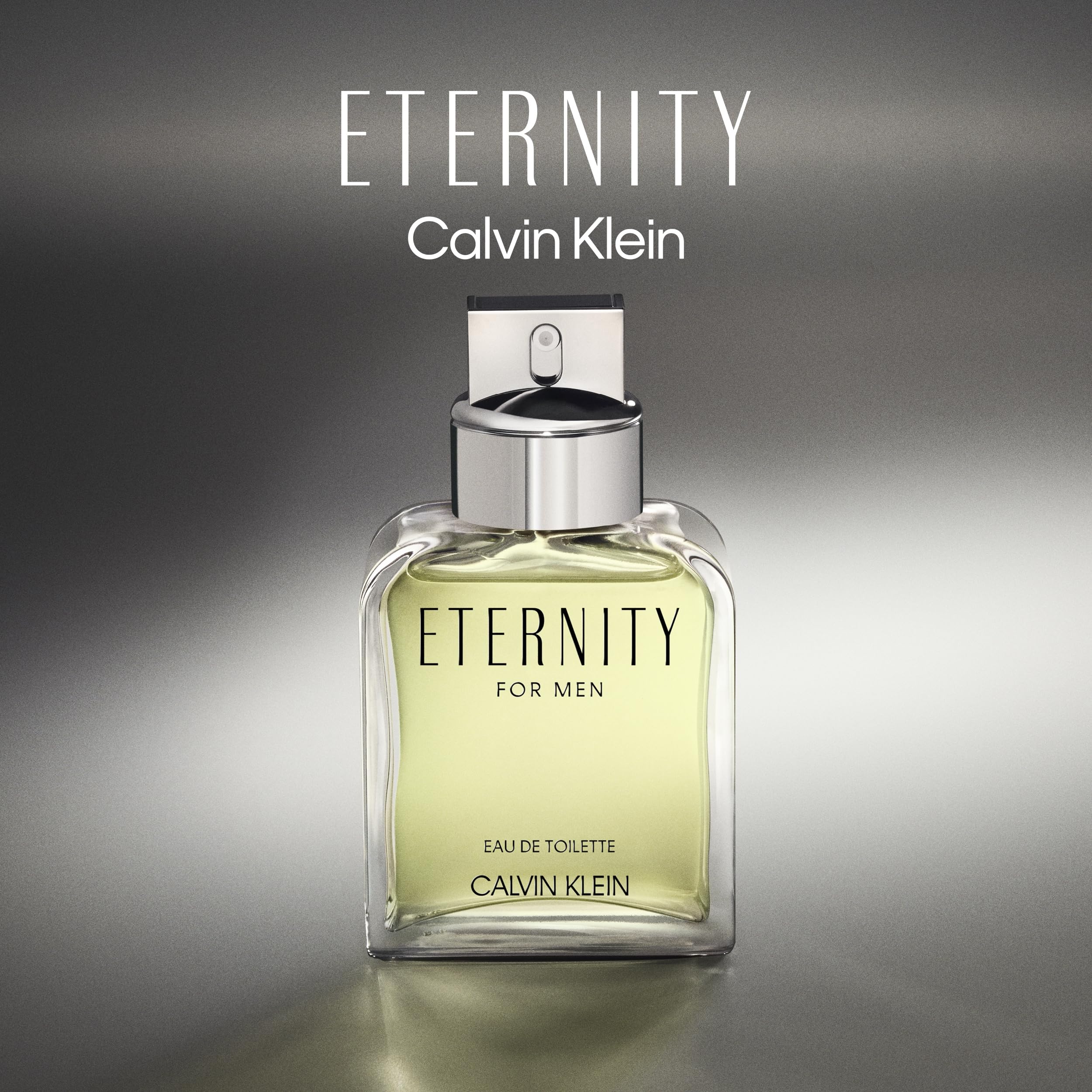 Calvin Klein Eternity for Men Eau de Toilette 3.3 fl oz bottle, personal fragrance with sleek design and clear glass packaging.