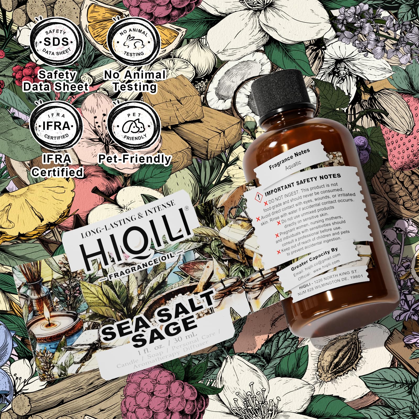 HIQILI Sea Salt Sage Fragrance Oil for Diffuser Use, DIY Perfume - 1 Fl Oz