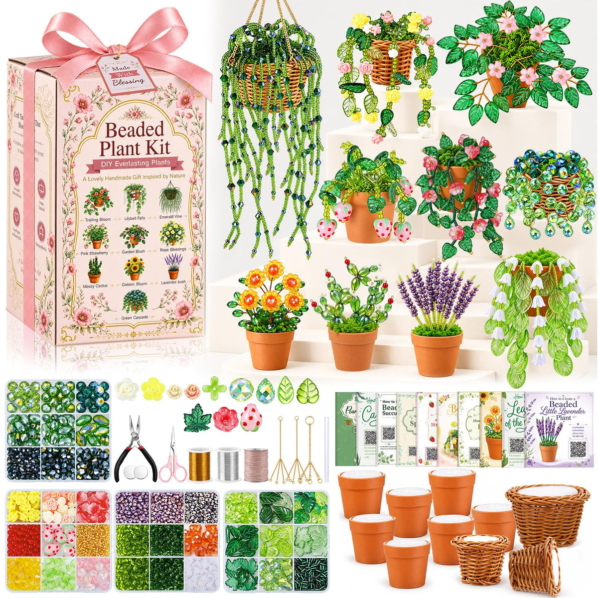 JMCHAINHF Ultimate Beaded Plant Kit DIY Forever Plant Gift Kit with Video Tutorials – product photo (Beading Kits)