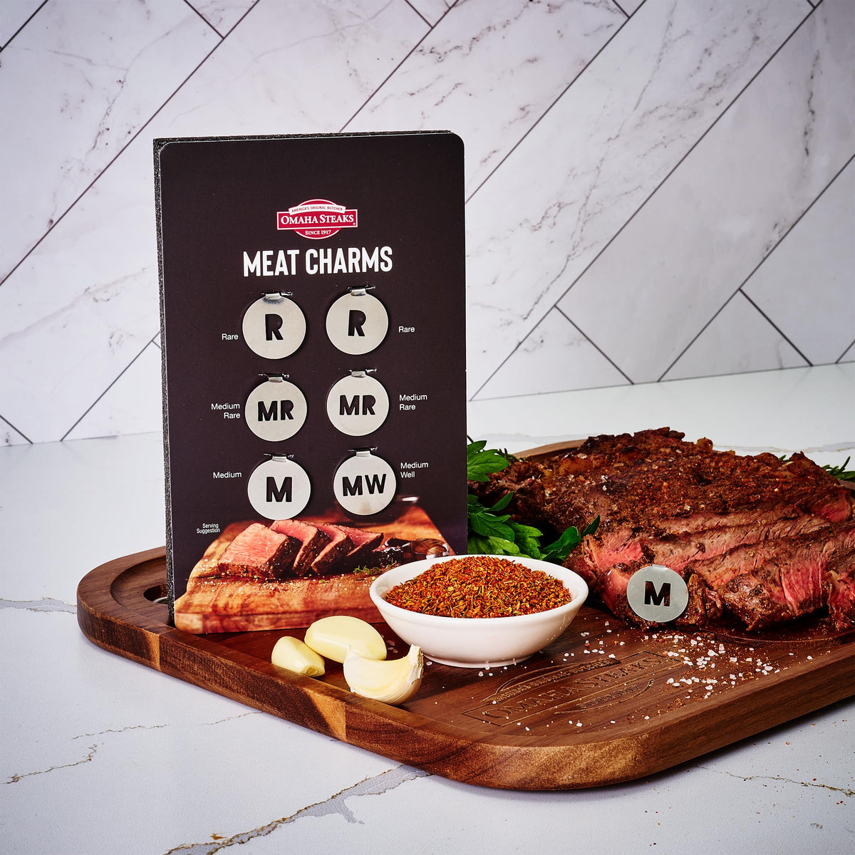 Omaha Steaks Grilling Gift Set Steak Plate BBQ Sauces - Thoughtfully Official Imagery - 6