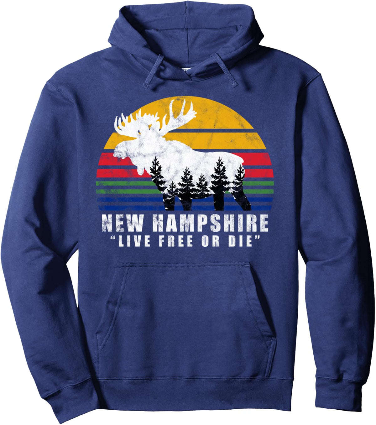 New Hampshire Vintage Collection Co. New Hampshire Live Free Or Die Vintage Moose Forest Pullover Hoodie – close-up deta