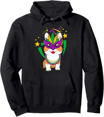 Mardi Gras Design and Gift Collection Corgi Dog New Orleans Mardi Gras Parade Celebration Gift Pullover Hoodie – Black, 
