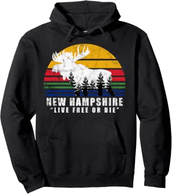 New Hampshire Vintage Collection Co. New Hampshire Live Free Or Die Vintage Moose Forest Pullover Hoodie – Solid colors: