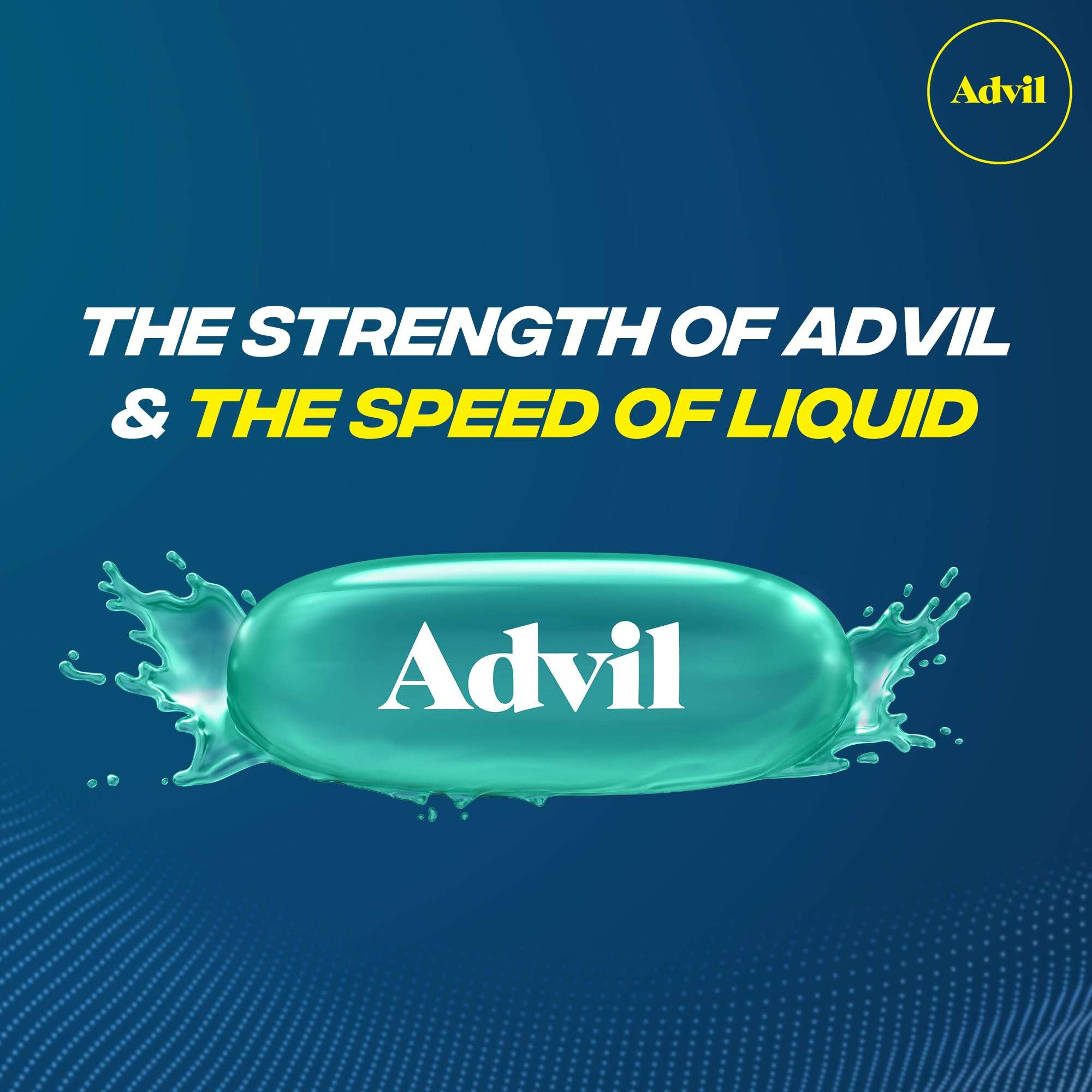 Advil Liqui-Gels 200mg Ibuprofen medication bottles and Advil PM capsules in a display, showing the packaging for pain relief.