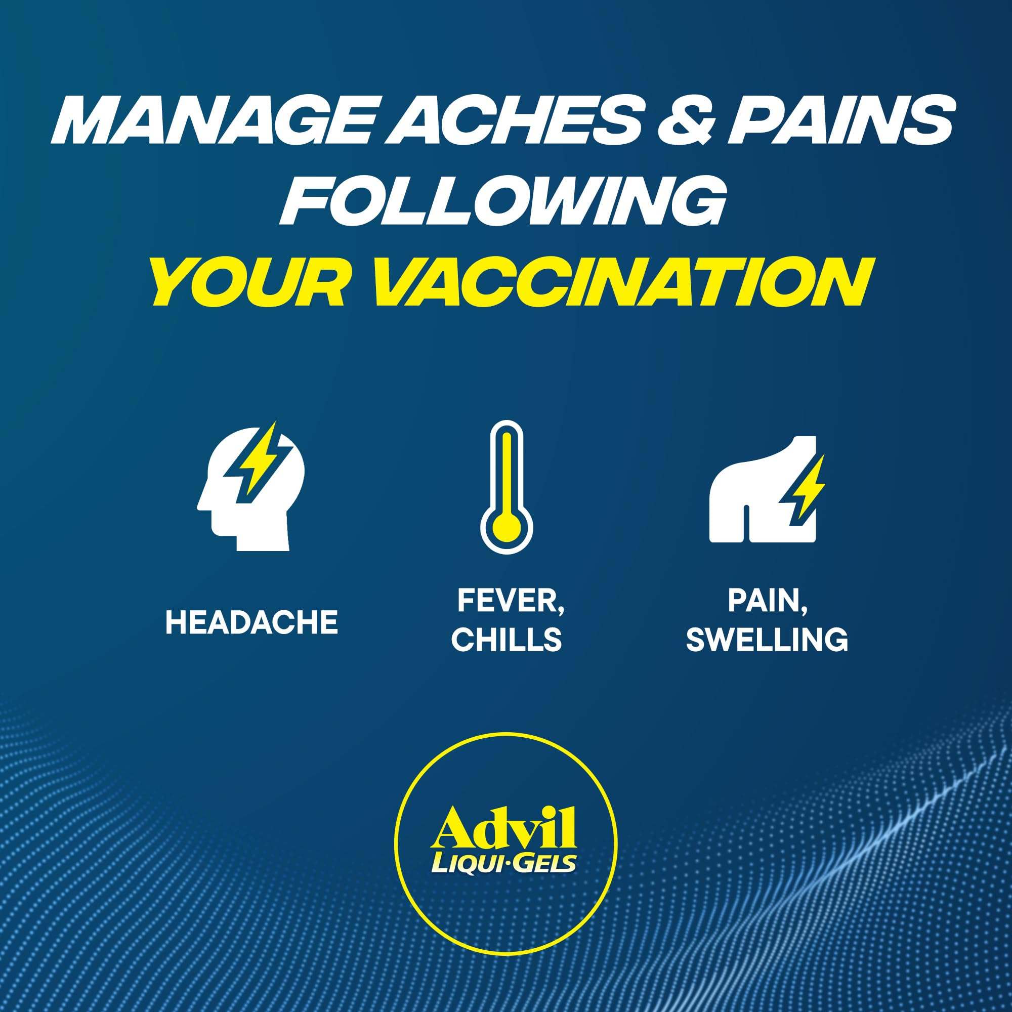 Advil Liqui-Gels 200mg Ibuprofen medication bottles and Advil PM capsules for pain relief and nighttime relief.