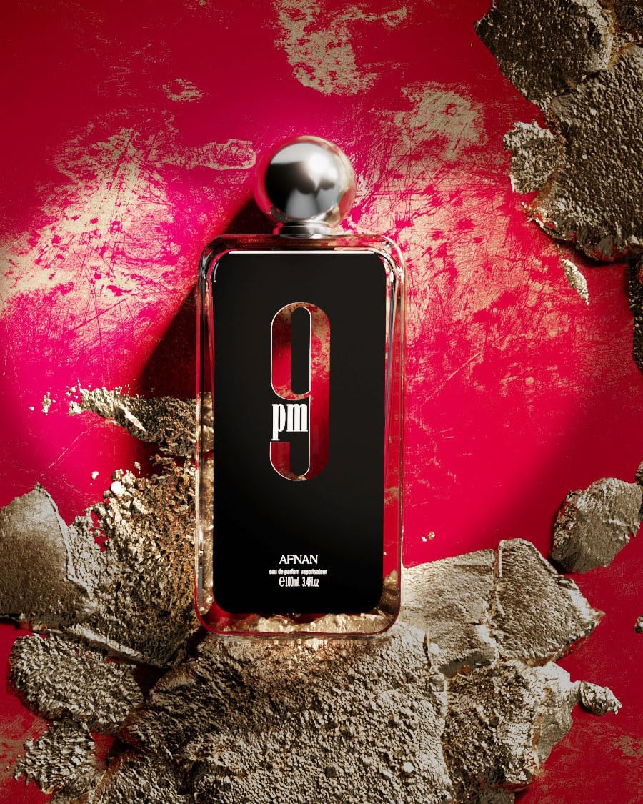 Afnan 9 PM Men Eau De Parfum bottle showcasing the sleek design of this 3.4 Fl Oz personal fragrance for men.