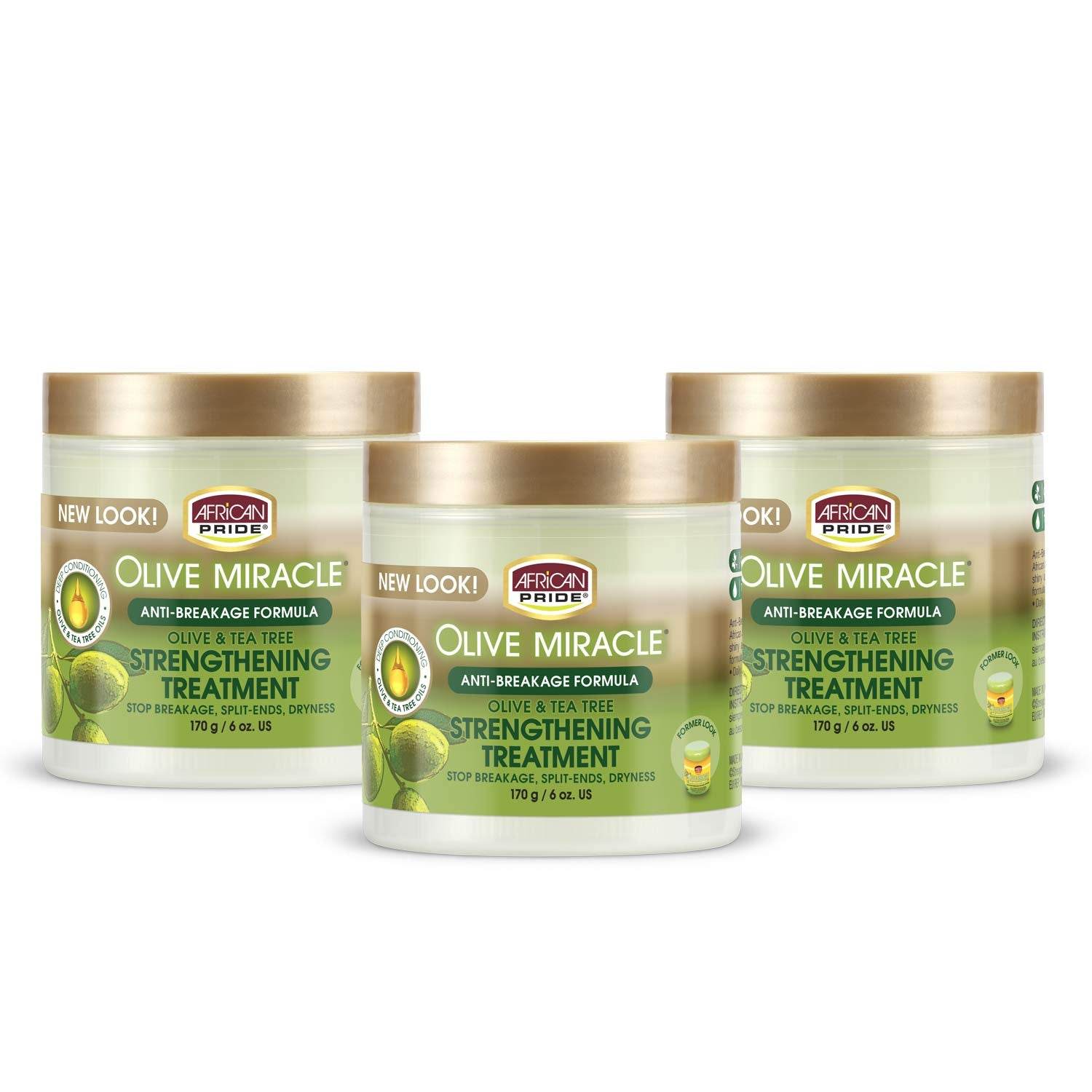 African Pride Olive Miracle Anti-Breakage Crème 3-pack, hair styling agent for strengthening and protecting hair.