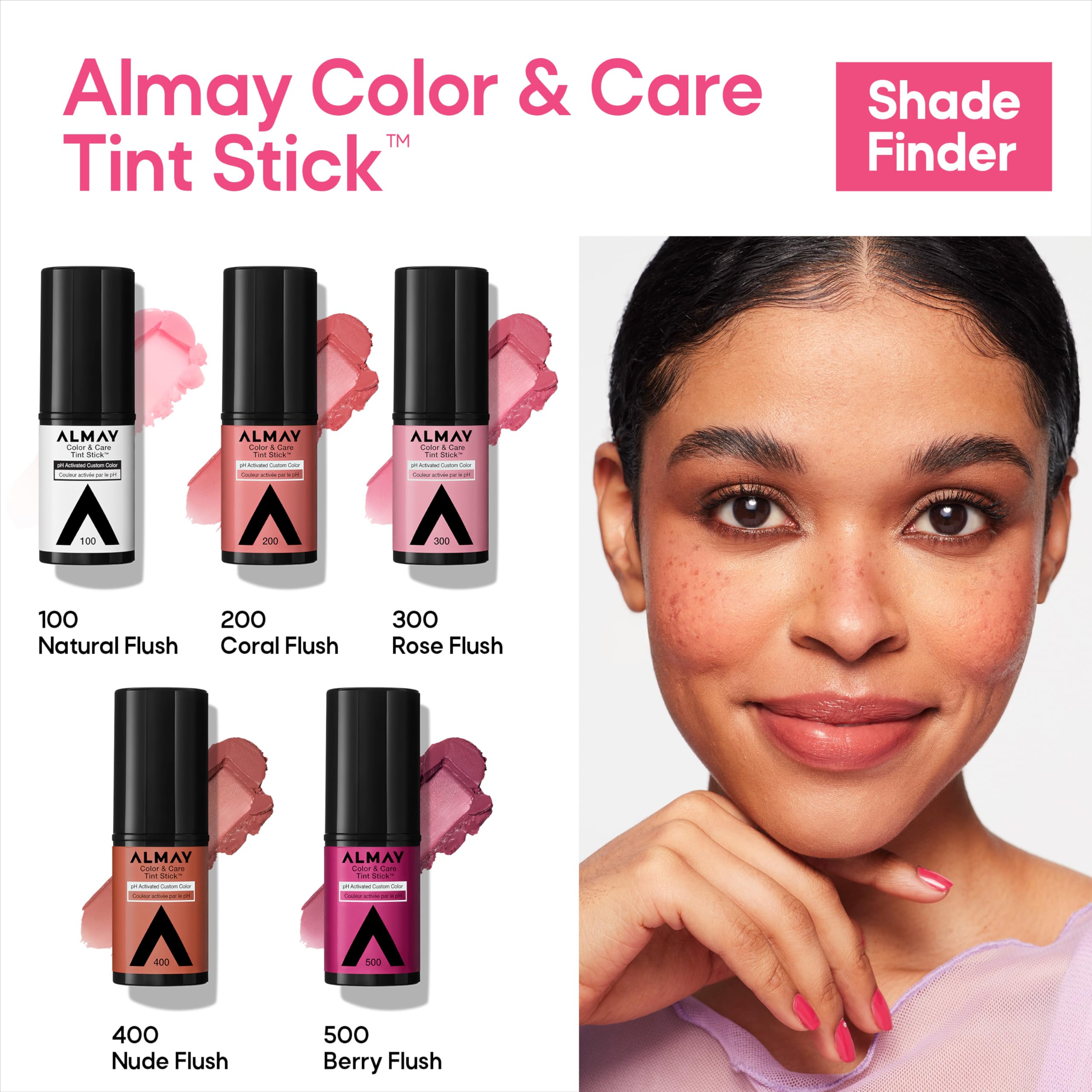 Almay Color & Care Tint Stick in Natural Flush, 0.25 oz, a face shaping makeup product with a natural blush shade.