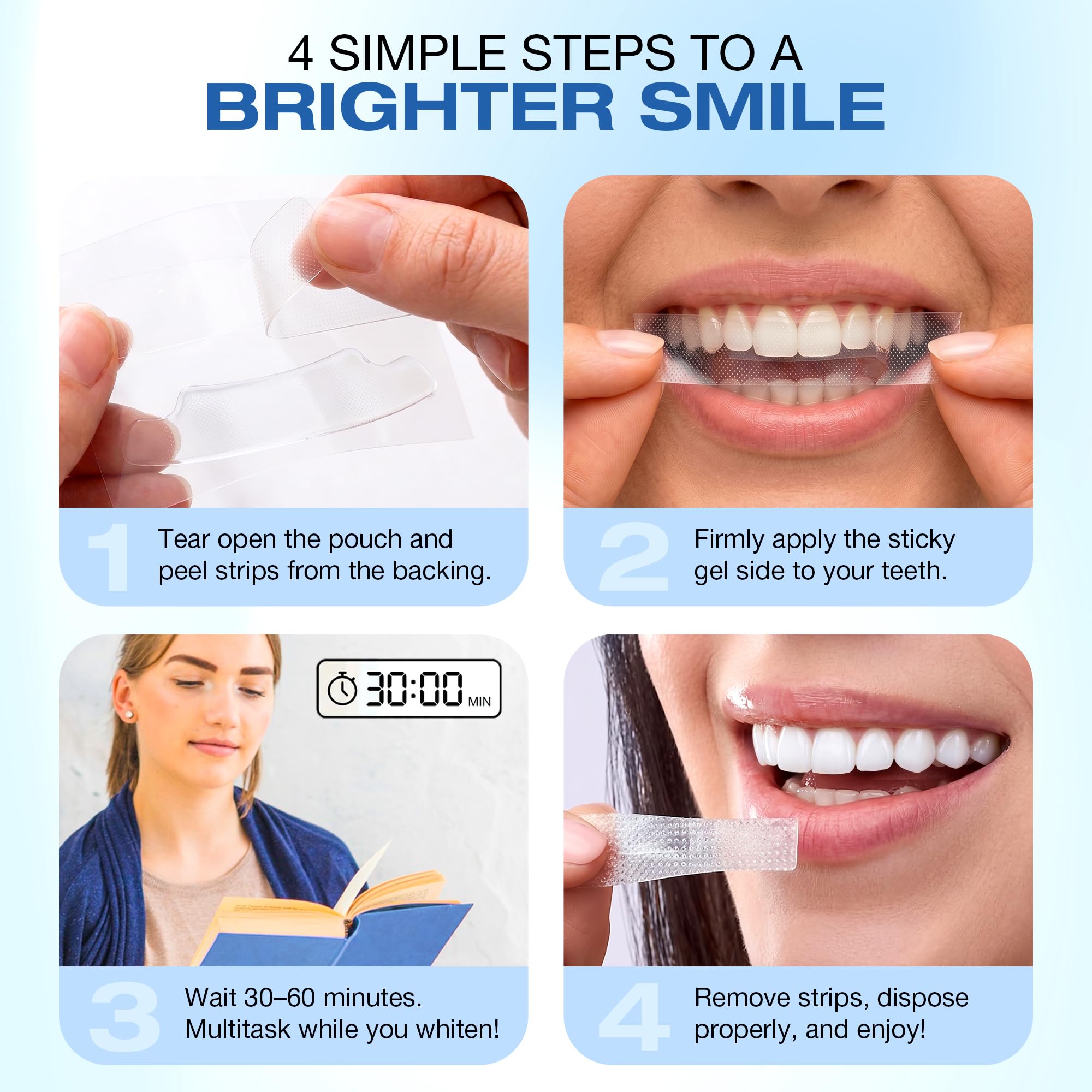 ALTEGAORI Teeth Whitening Strips for brightening teeth, 14 treatments, shown in the package with strips ready for use.