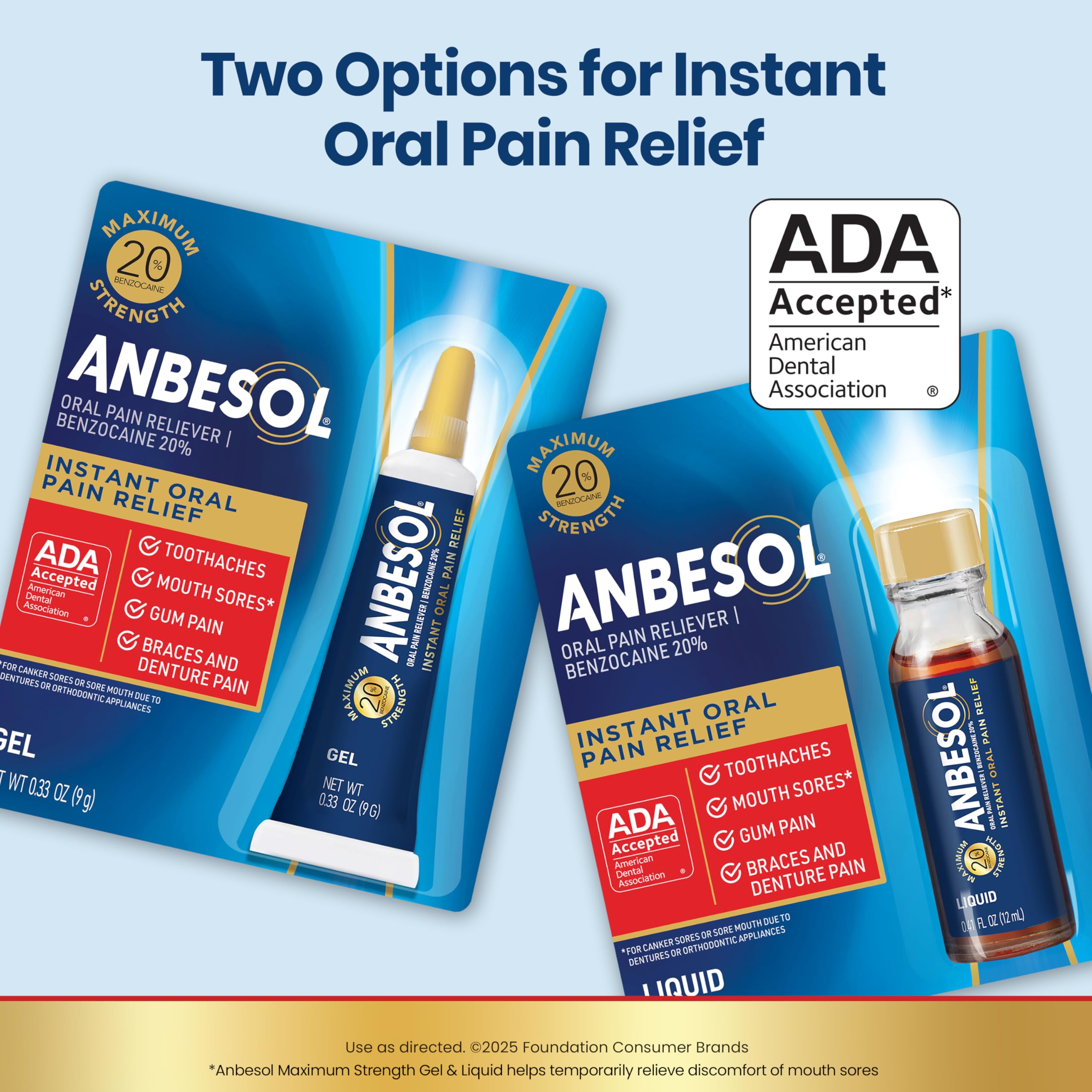 Anbesol Max Strength Oral Pain Relief Gel in a 0.33 oz tube, used for soothing mouth and gum discomfort.