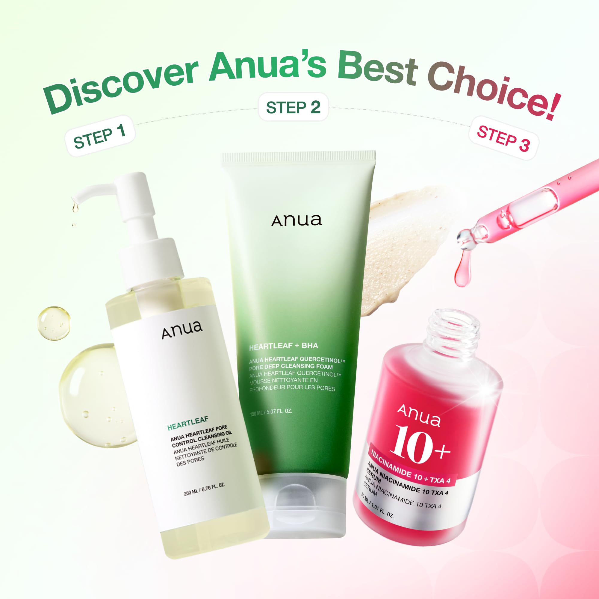 ANUA 3-Step Glass Skin Set with cleanser, wash, and TXA serum for clear, radiant skin in a skincare set.