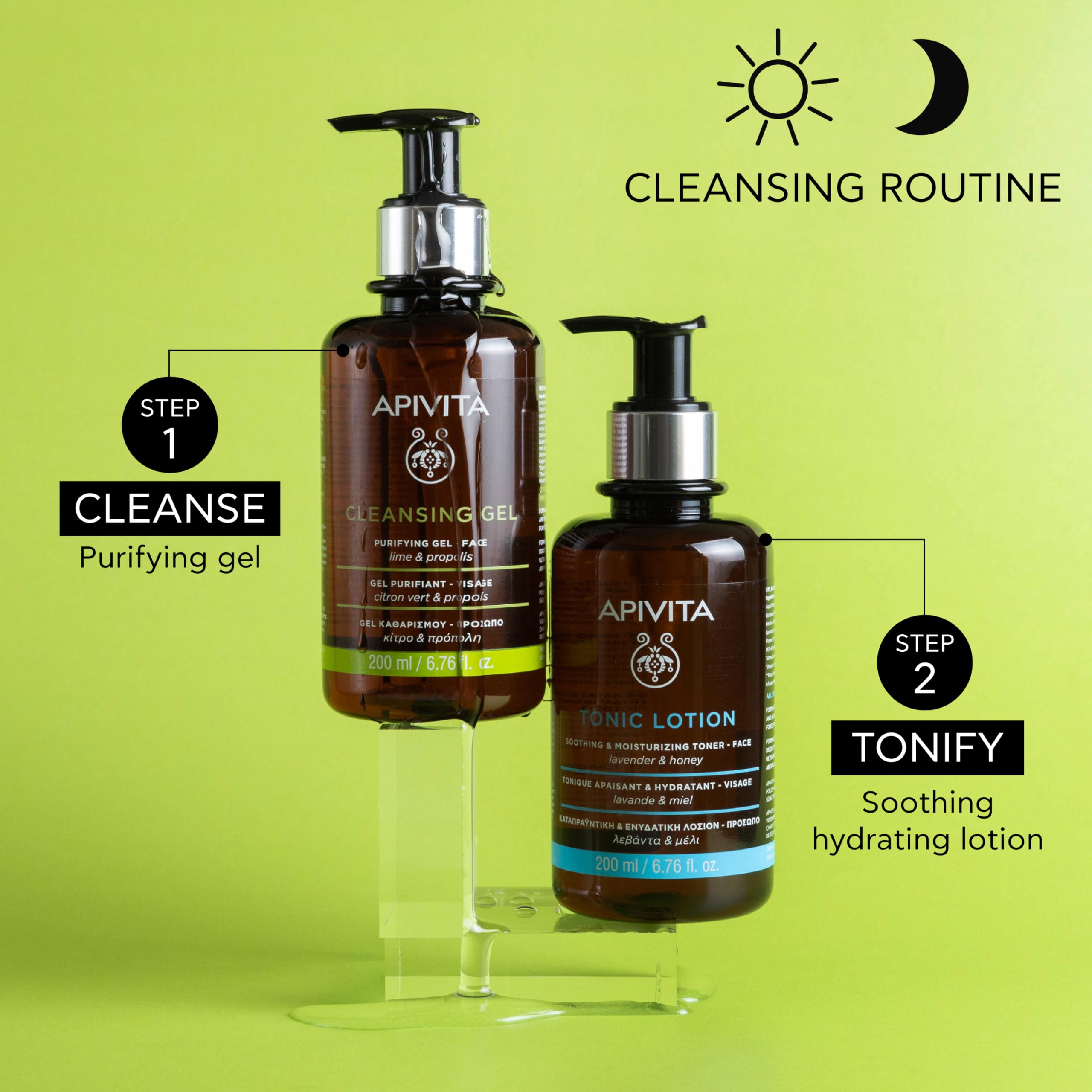 Apivita Purifying Gel Lime & Propolis facial cleanser with lime slices and Propolis extract, designed for deep facial cleansing.