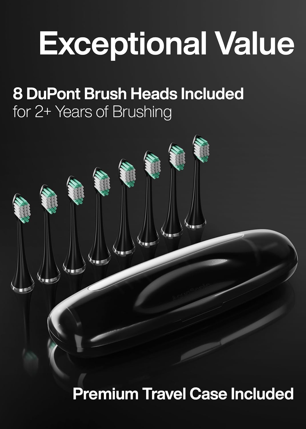 Aquasonic Black Series Ultra Whitening Electric Toothbrush with sleek black handle and multiple brushing modes.
