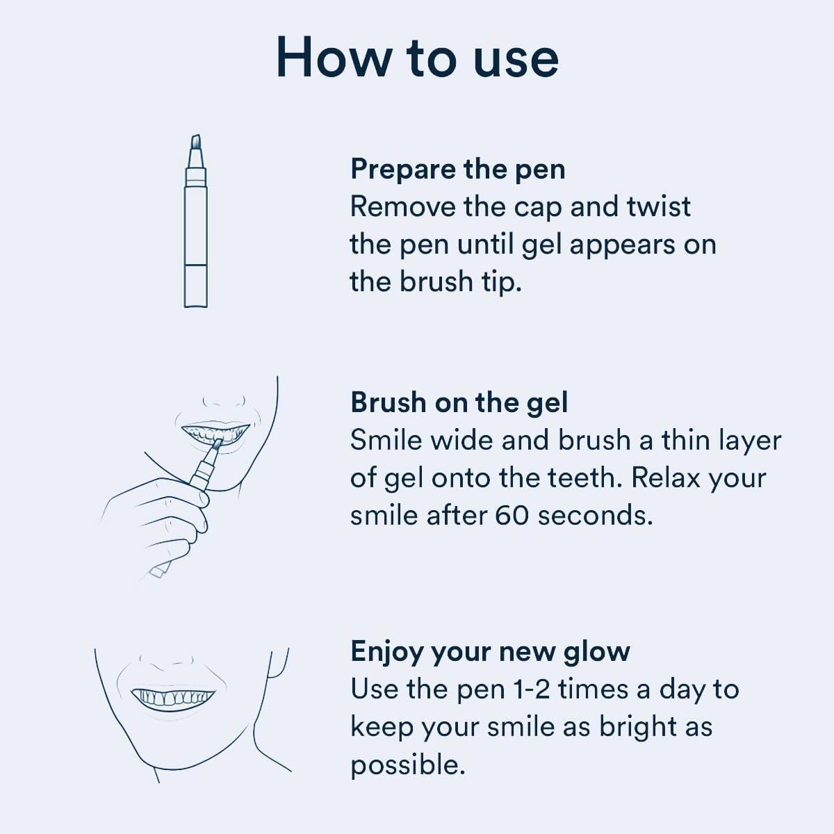 Auraglow whitening pen with 9% hydrogen peroxide for teeth whitening, shown with the pen and treatment box.