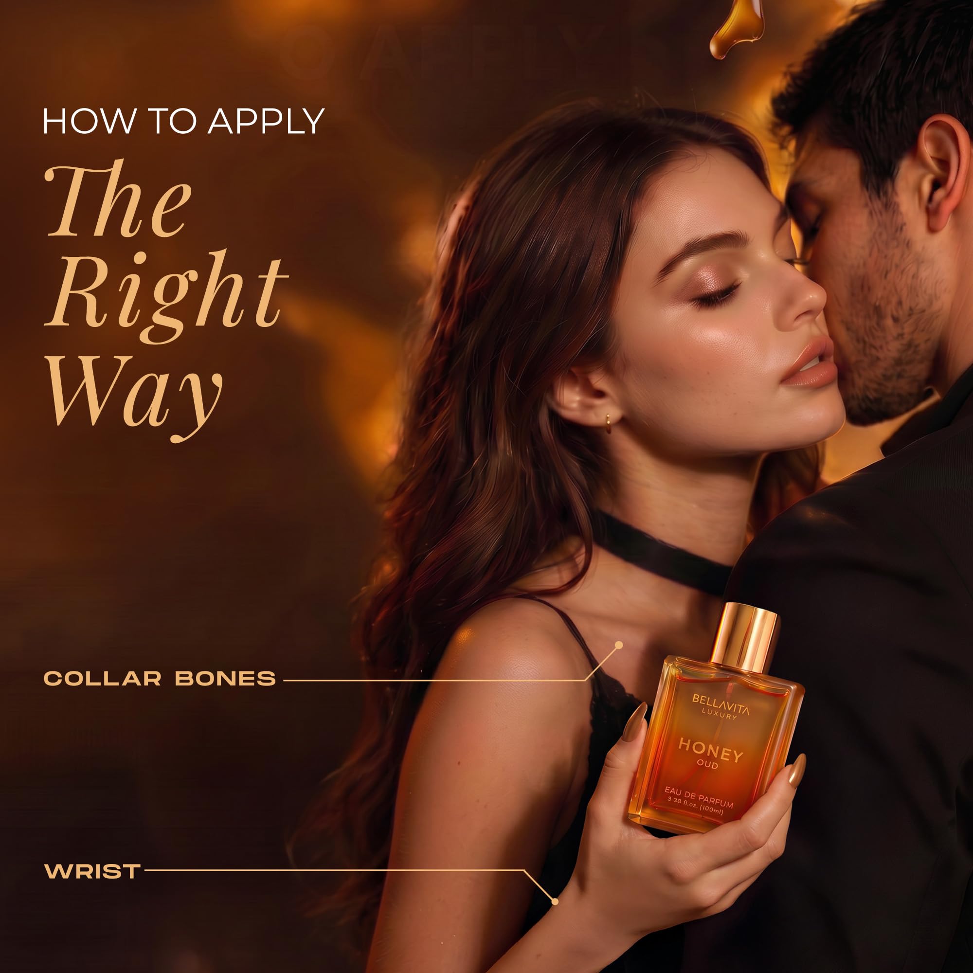 Bella Vita Luxury Honey Oud EDP 100ml personal fragrance for men and women, featuring warm honey and oud notes in a sleek bottle.