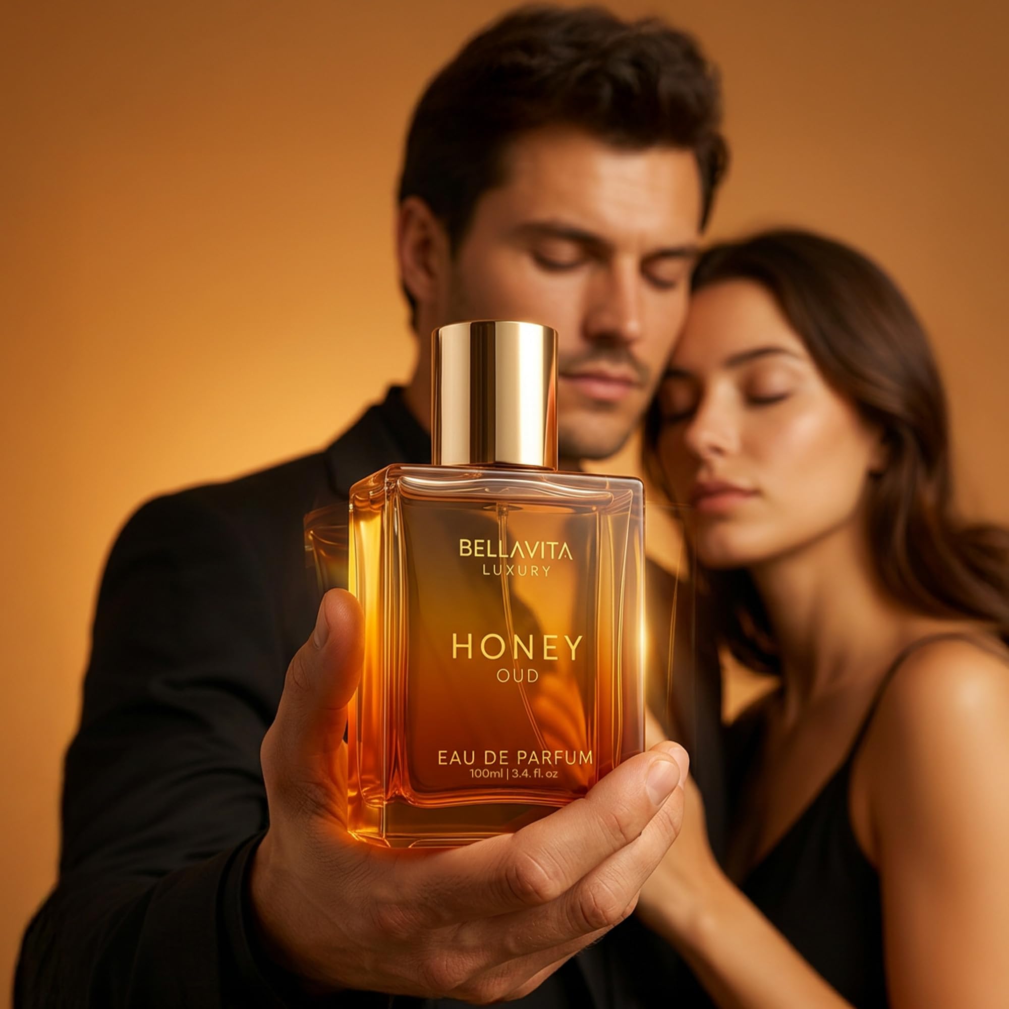 Bella Vita Luxury Honey Oud EDP 100ml personal fragrance bottle for men and women, showcasing elegant packaging.