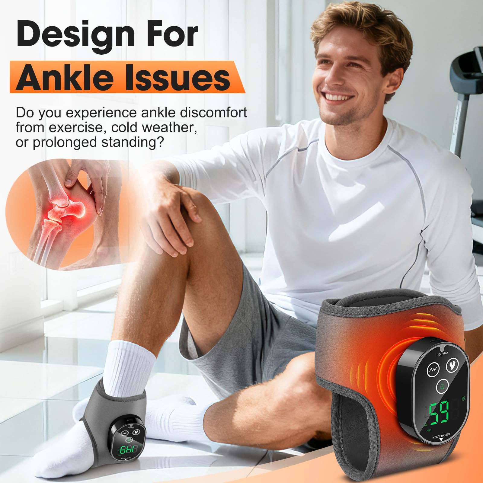 BETOLEAN foot massager with heat and vibration for soothing relaxation and pain relief, shown on a wooden floor.