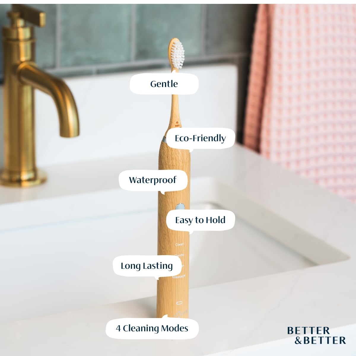 Better & Better Bamboo Sonic Electric Toothbrush with sleek handle and brush head for effective dental cleaning.