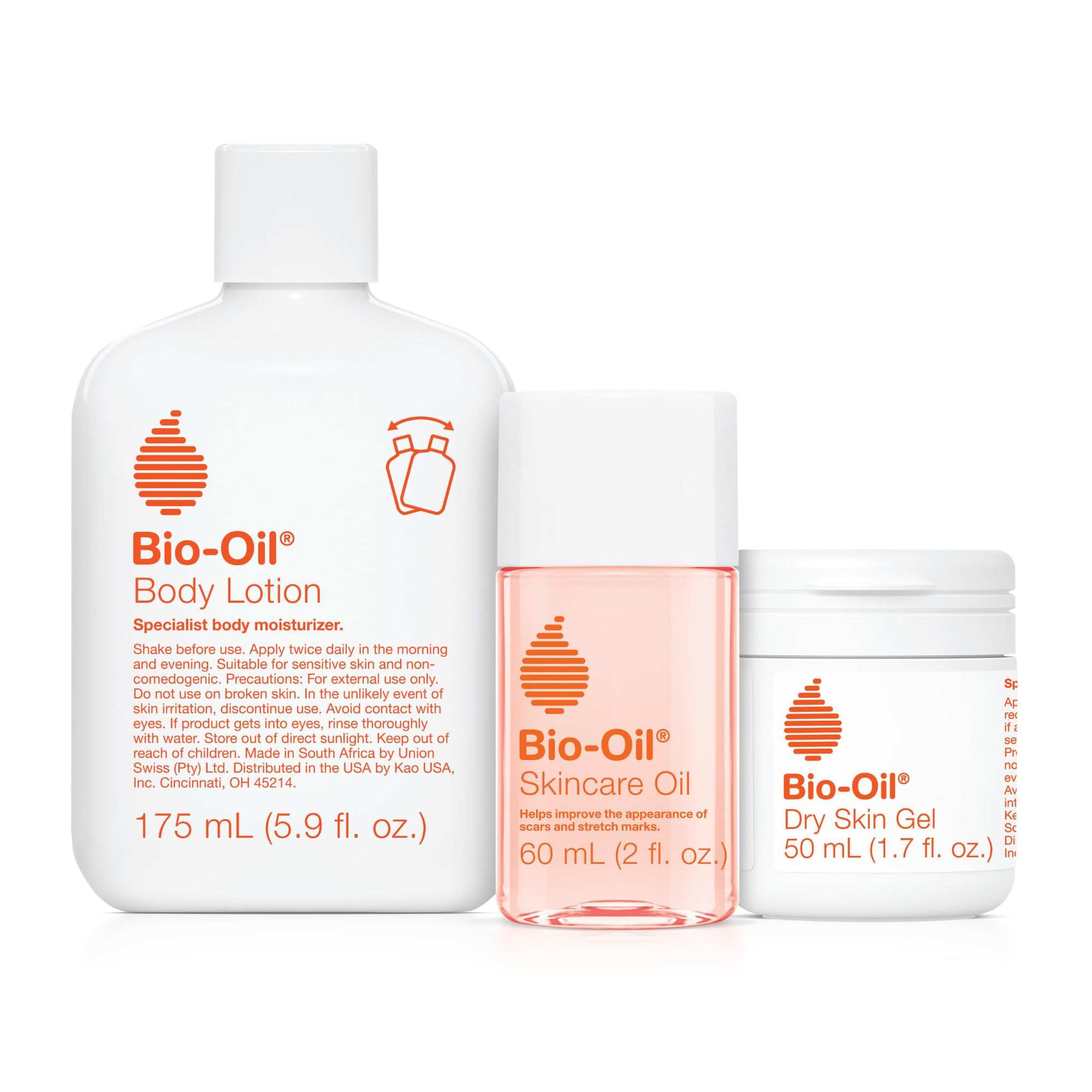 Bio-Oil skincare bundle with three moisturizer products for stretch marks and dry skin, featuring bottles of Bio-Oil skincare moisturizer.
