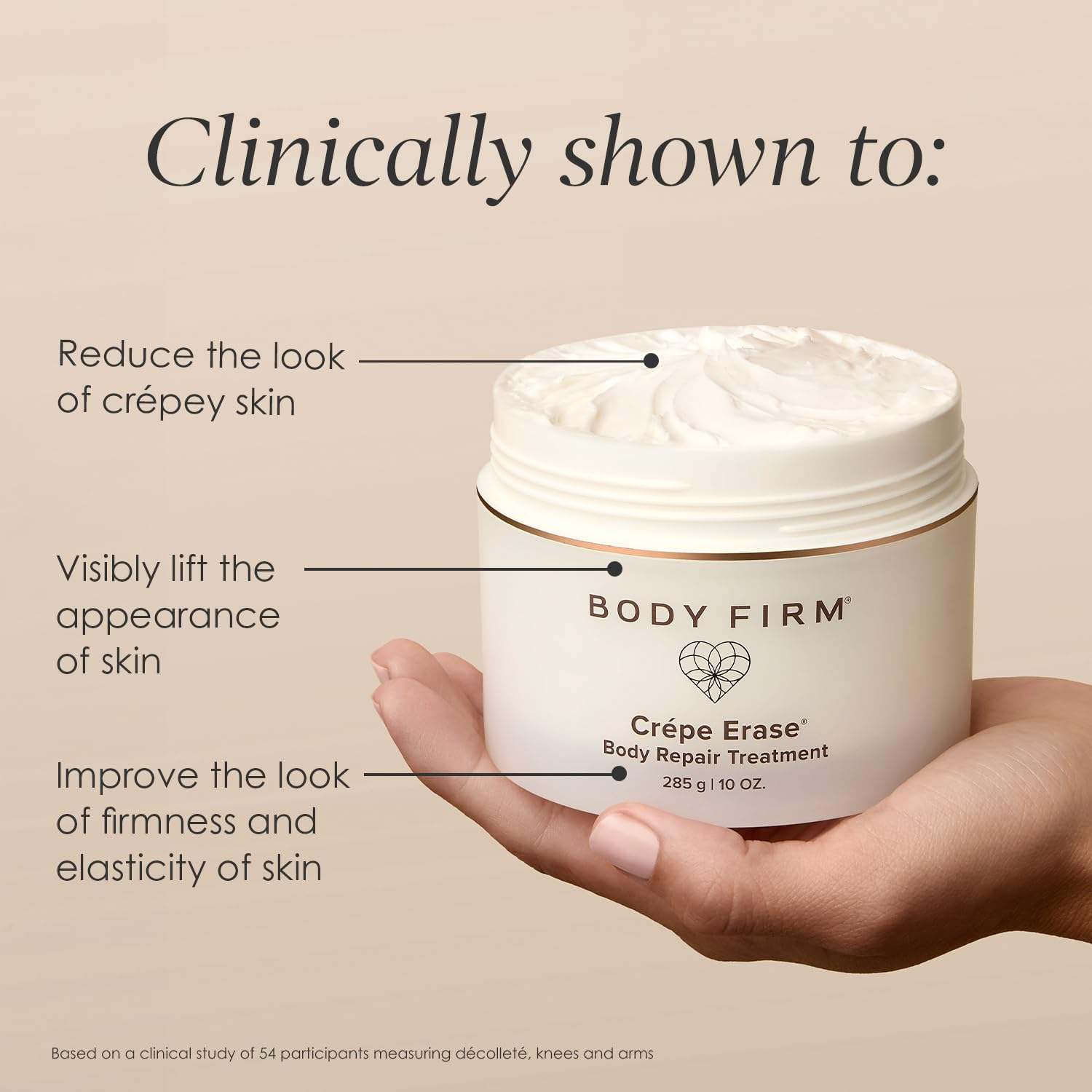 Crepe Erase Body Repair Firming Lotion with collagen in a 10oz bottle, moisturizing and tightening skin.