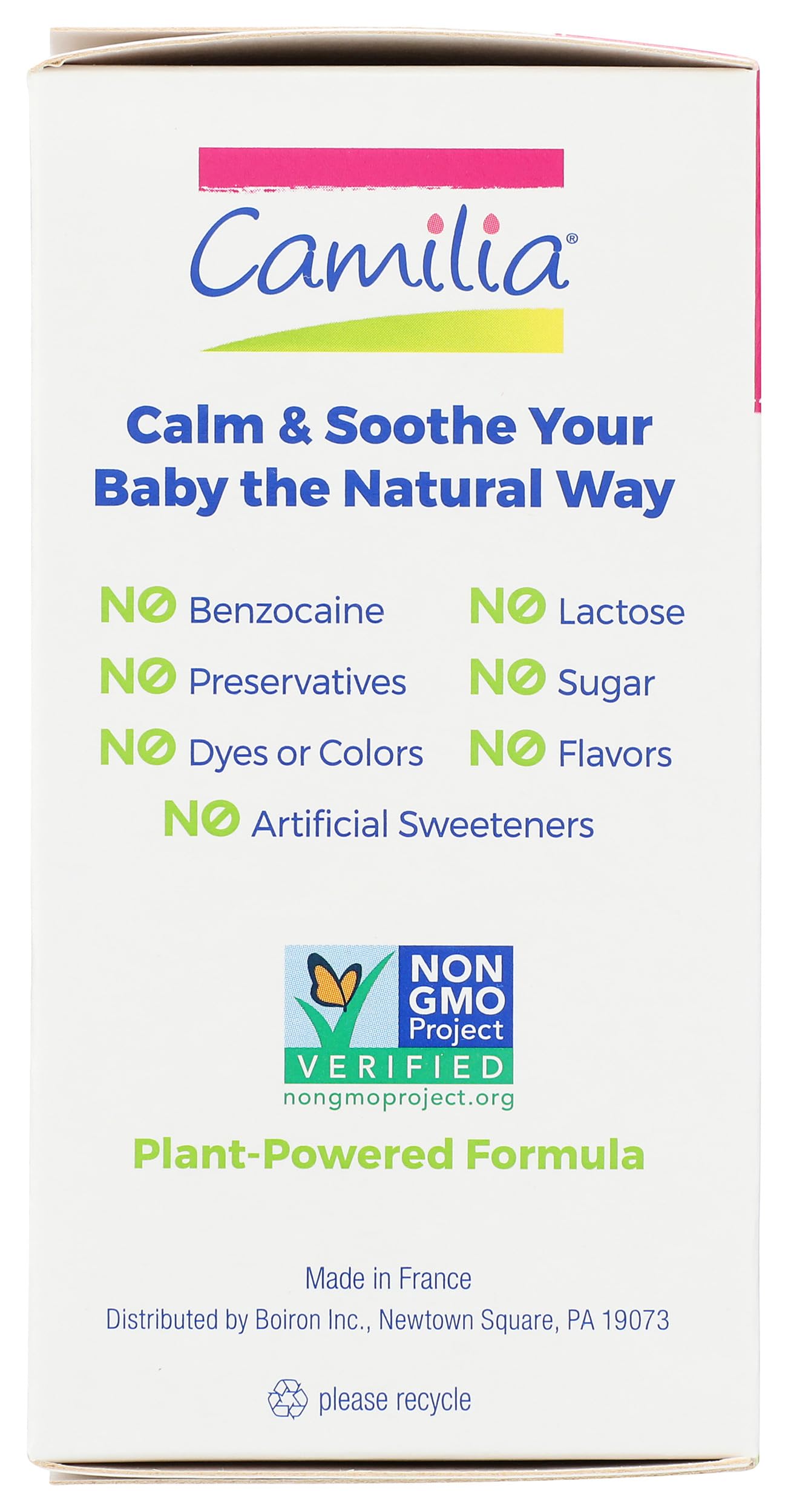 Boiron Camilia Baby Teething Drops medication, 30-count bottle with natural relief for teething discomfort in infants.