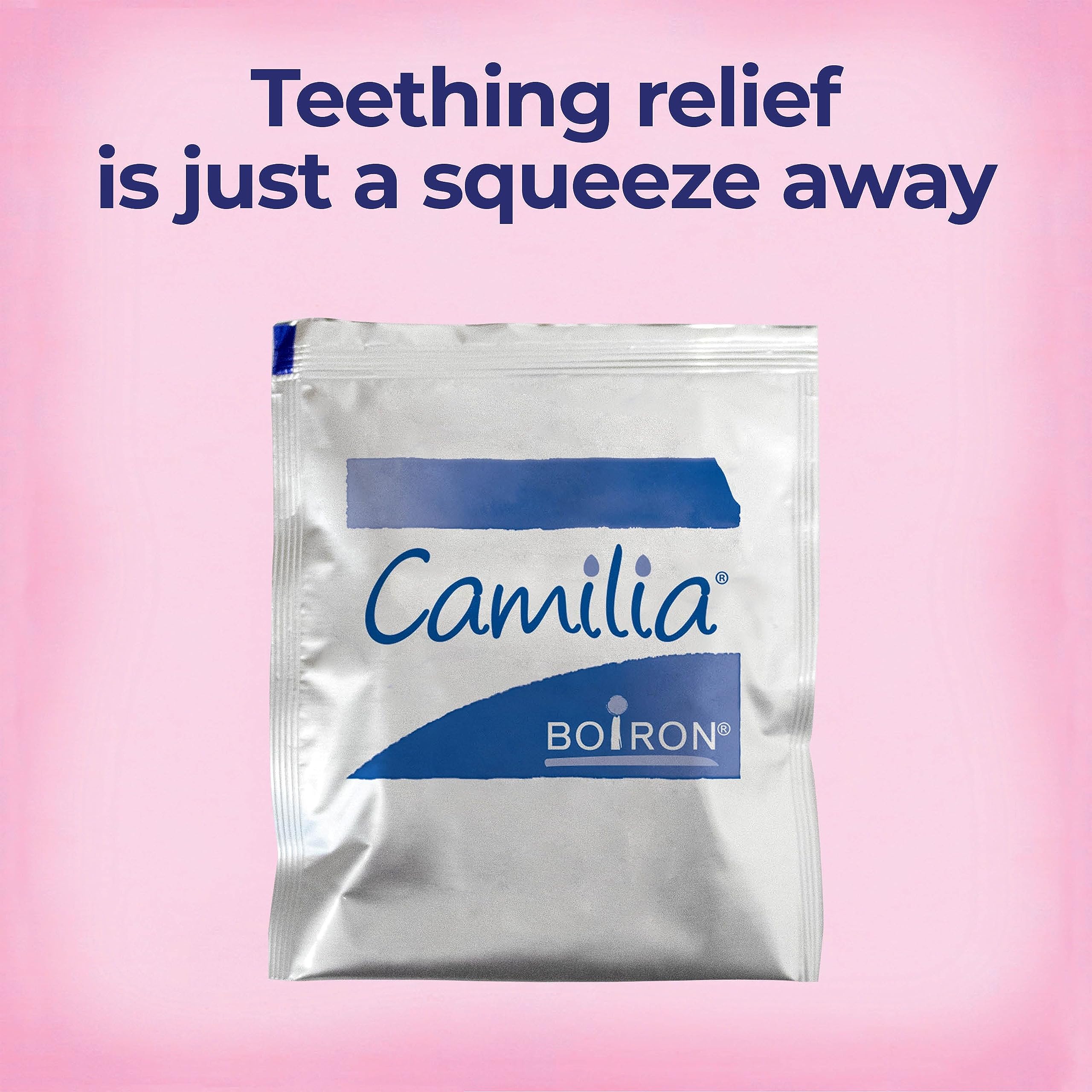 Boiron Camilia Baby Teething Drops bottle with 30 medication drops for soothing teething discomfort in infants