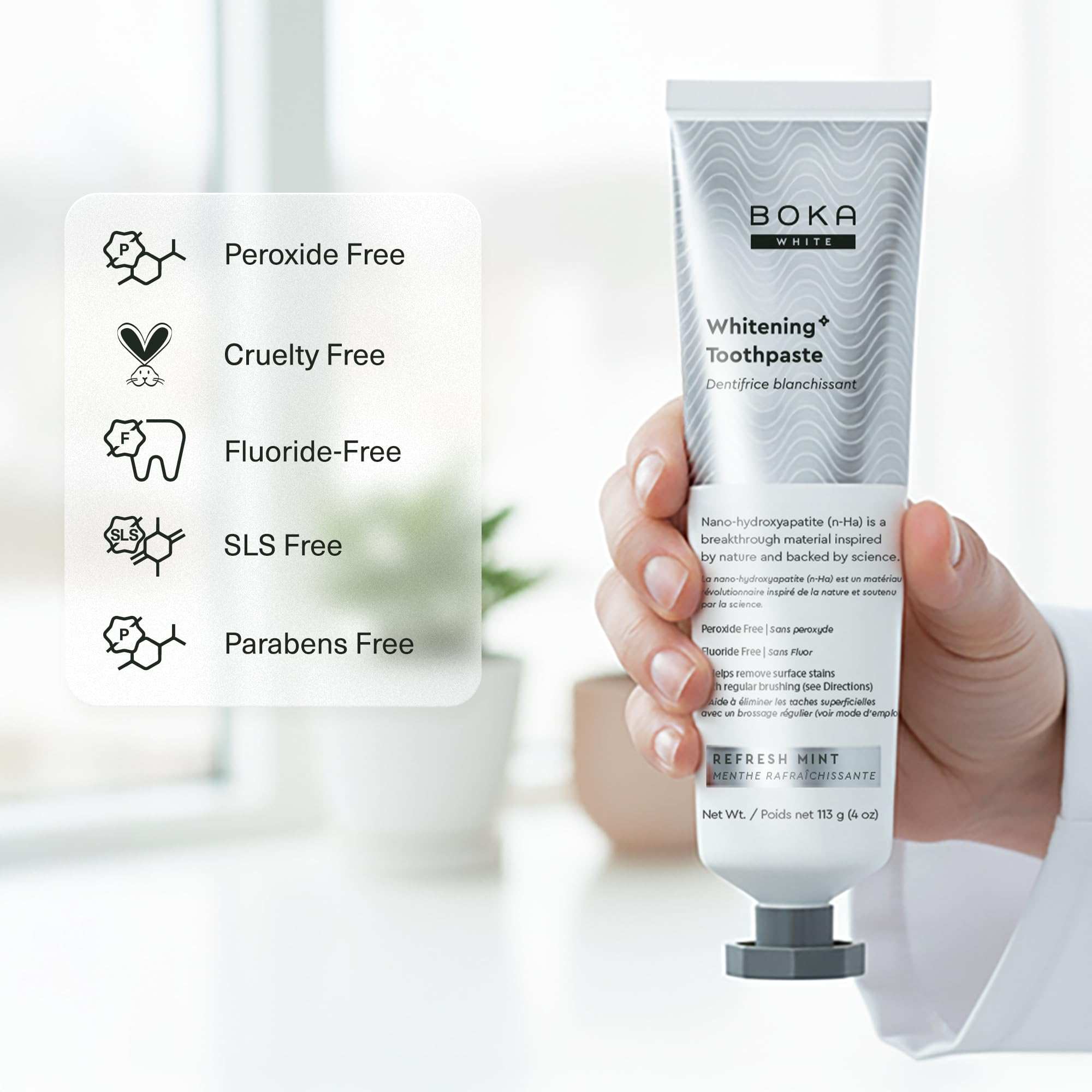 Boka Nano Hydroxyapatite Mint Toothpaste 4 oz for effective tooth cleaning and fresh breath, natural dental care from Boka.