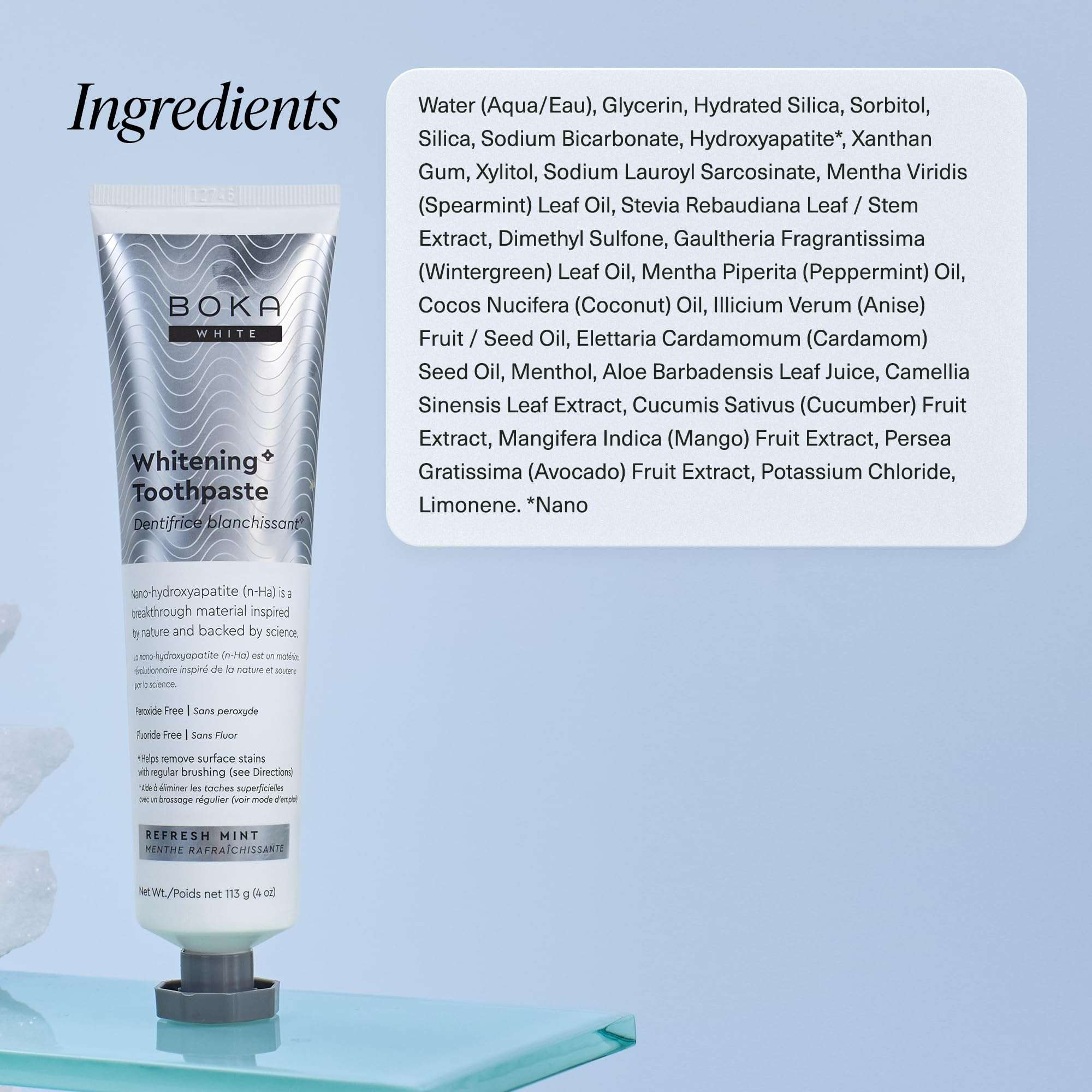 Boka Nano Hydroxyapatite Toothpaste in mint flavor, 4 oz, a natural tooth cleaning agent for healthy teeth and fresh breath.