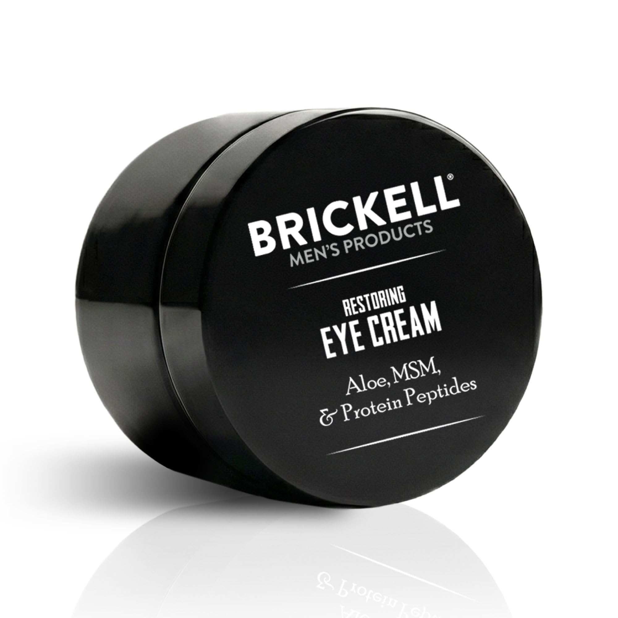 Brickell Men's Under Eye Cream with caffeine and peptides, skin moisturizer for reducing puffiness and dark circles.