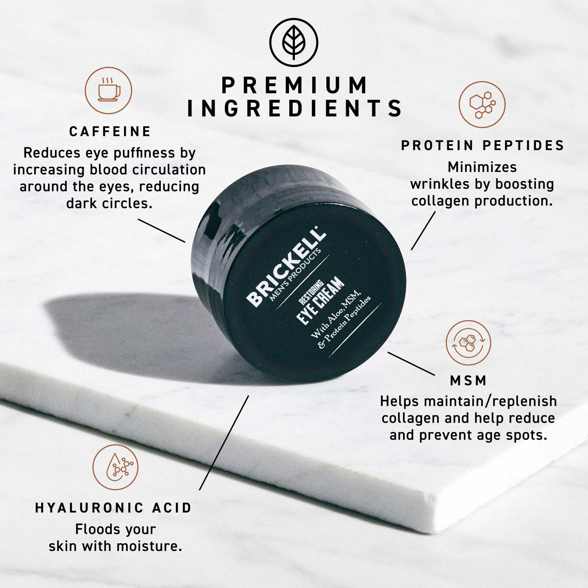 Brickell Men's Under Eye Cream with caffeine and peptides, 0.5oz, a skin moisturizer for reducing puffiness and dark circles.