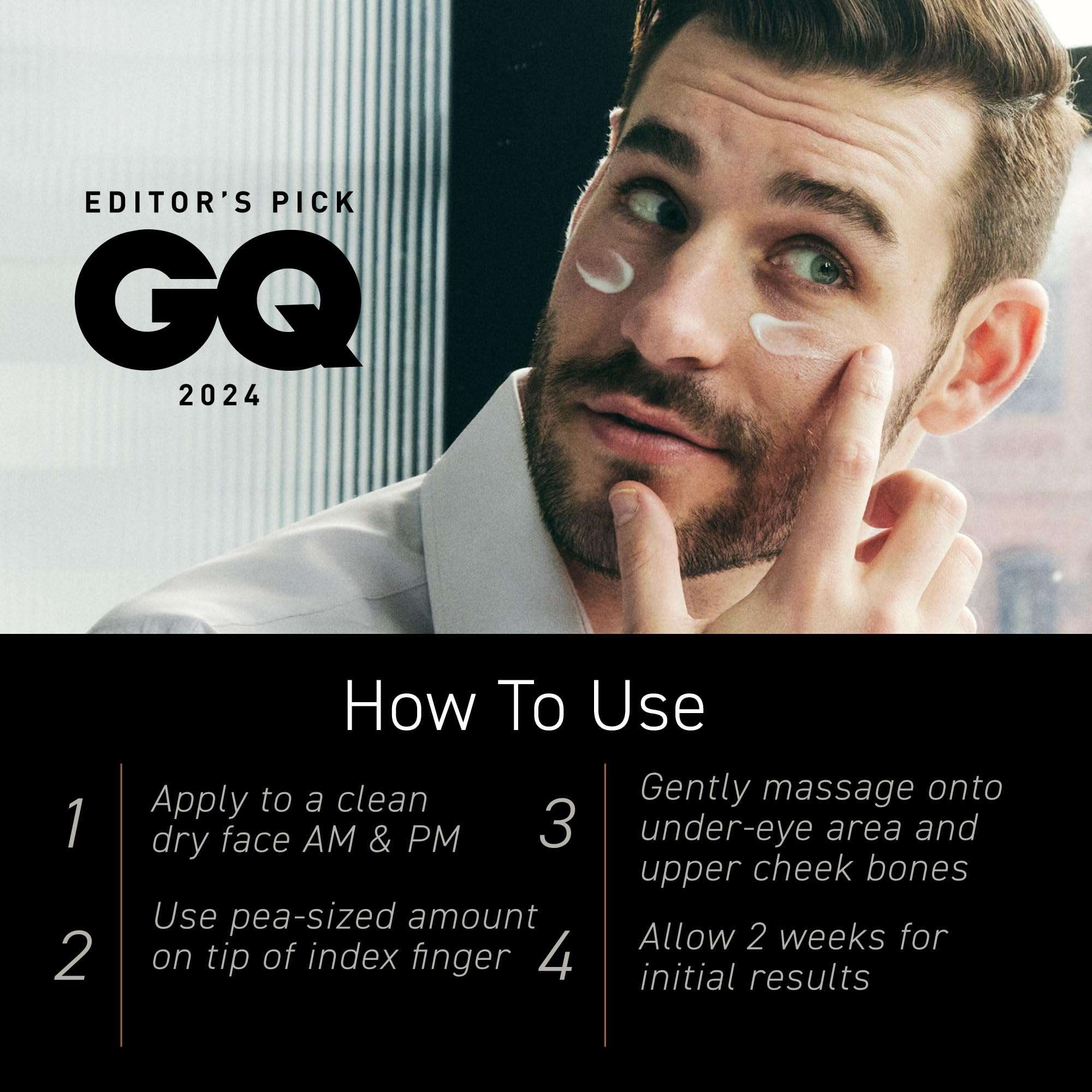 Brickell Men's Under Eye Cream with caffeine and peptides, a skin moisturizer in a 0.5oz jar, designed to reduce under eye puffiness.
