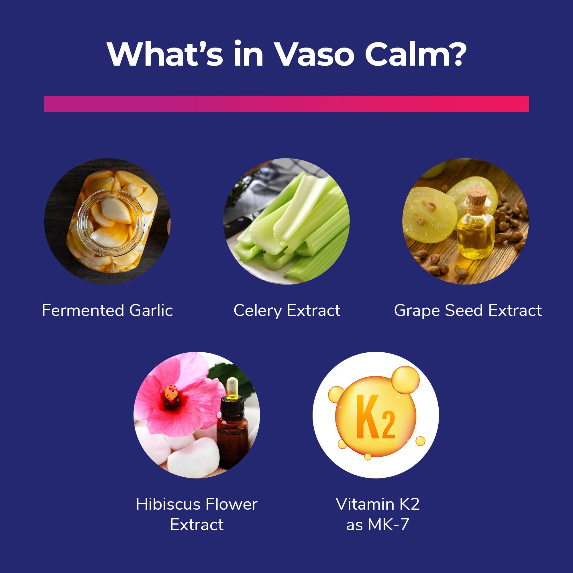 Bright Naturals Vaso Calm herbal supplement bottle with label, emphasizing blood support and natural herbal ingredients.