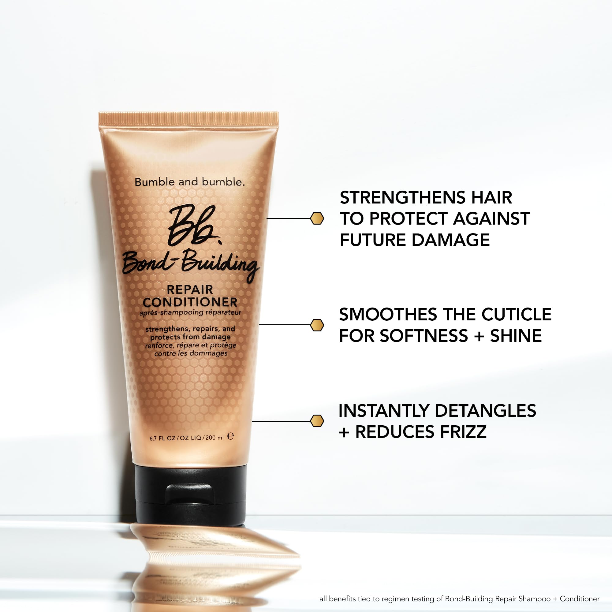 Bumble and bumble Bond-Building Repair Conditioner 6.7oz bottle, creamy conditioner for damaged hair, brand logo visible