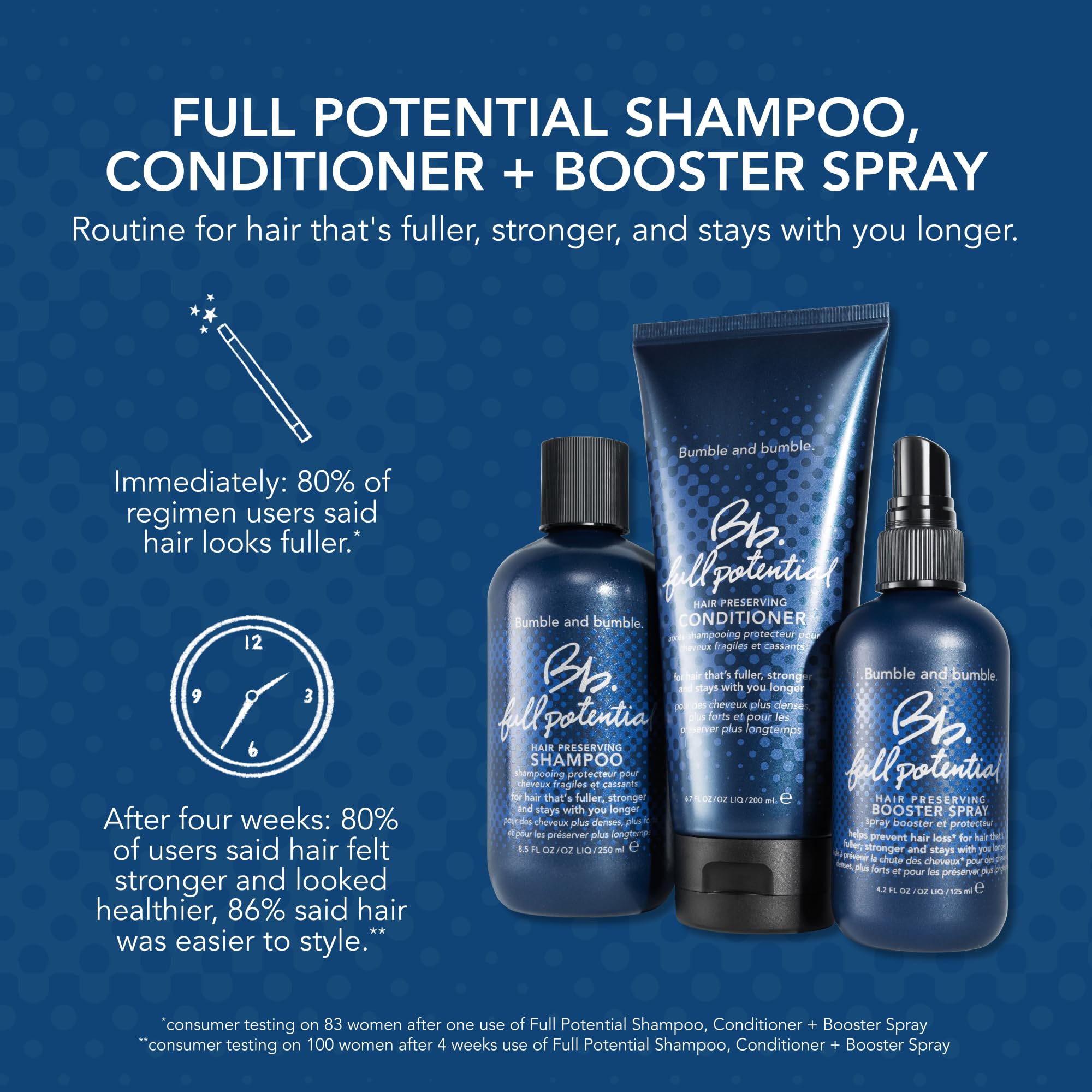 Bumble and bumble Full Potential Conditioner 6.7 fl oz in a white bottle with black cap, designed for nourishing hair.