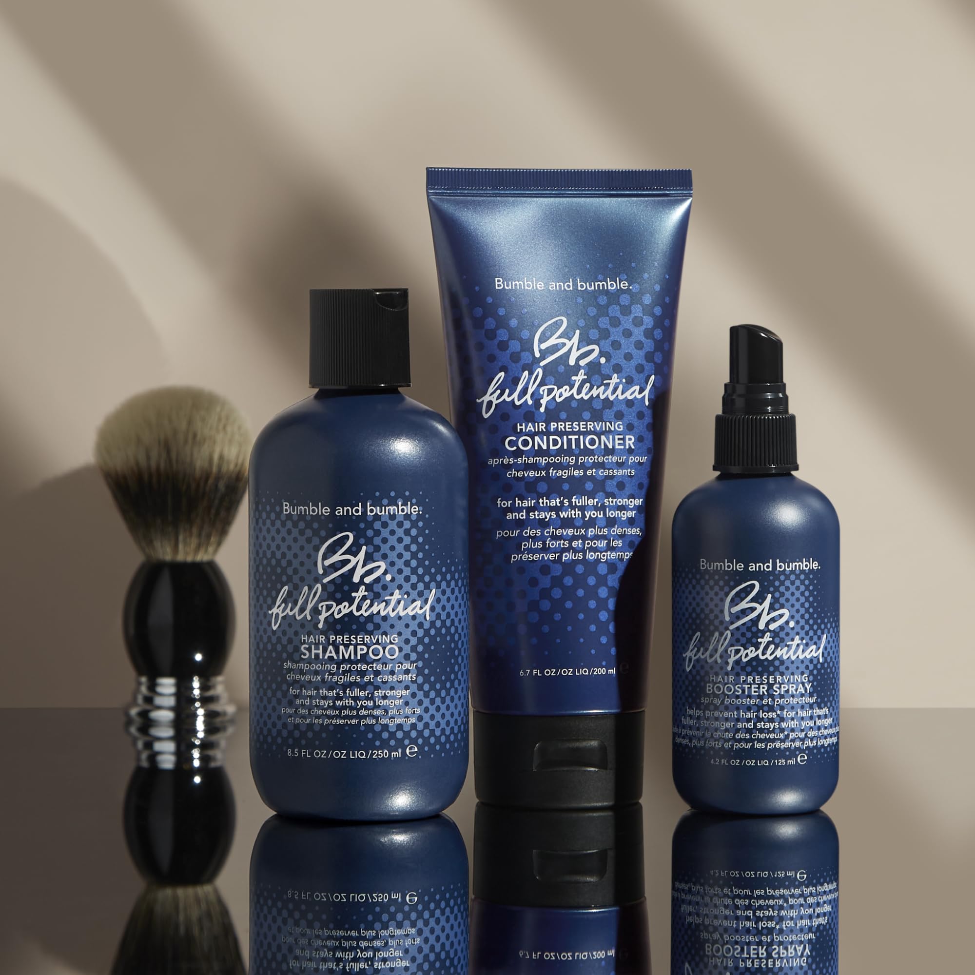 Bumble and bumble Full Potential Conditioner 6.7 fl oz in a white bottle, designed for nourishing and strengthening hair.