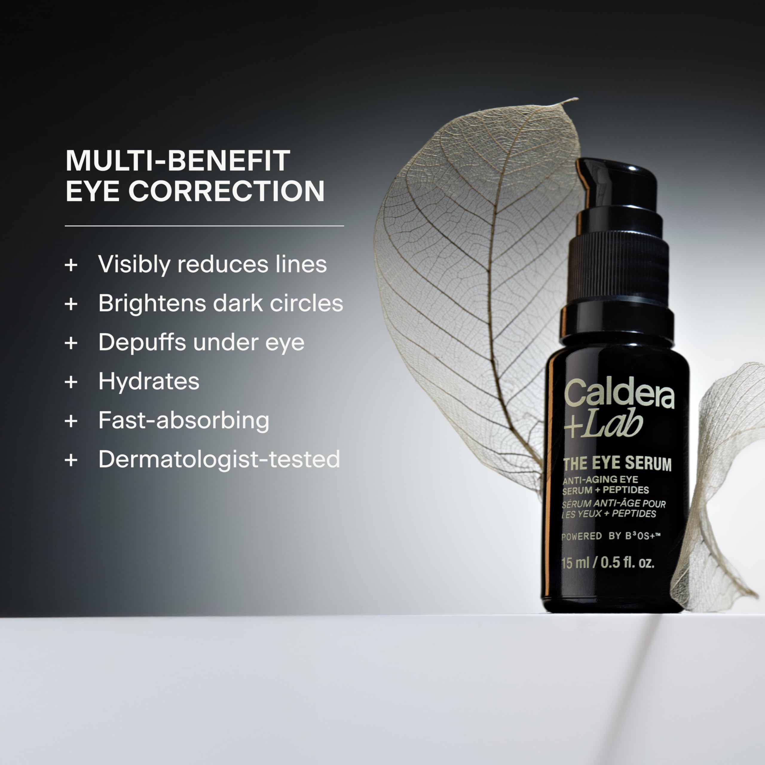 Caldera + Lab The Eye Serum for men, anti-aging peptide eye treatment with a sleek bottle, designed to reduce signs of aging around the eyes.