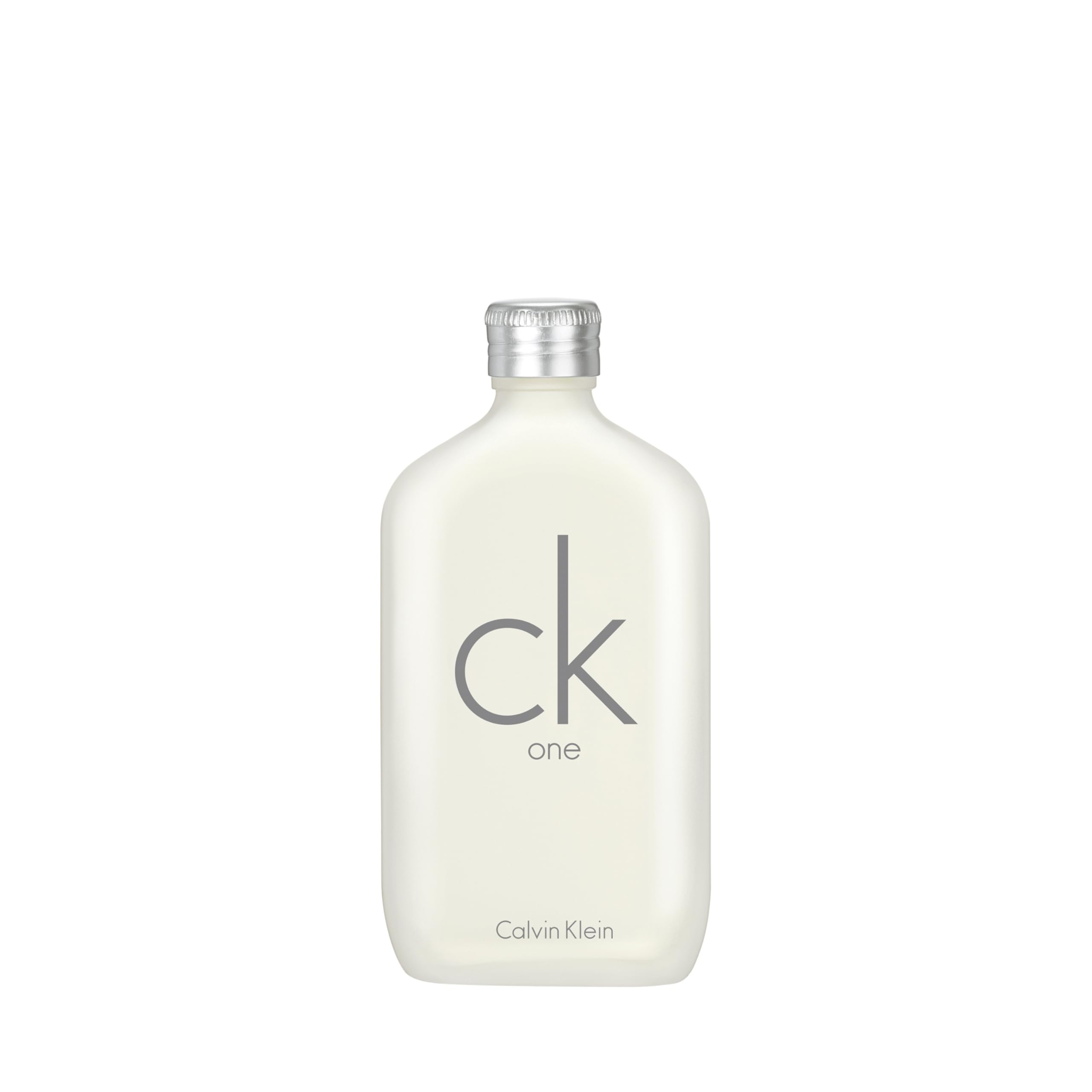 Calvin Klein CK One unisex Eau de Toilette spray, 1.7 oz bottle, with sleek packaging and transparent glass design.