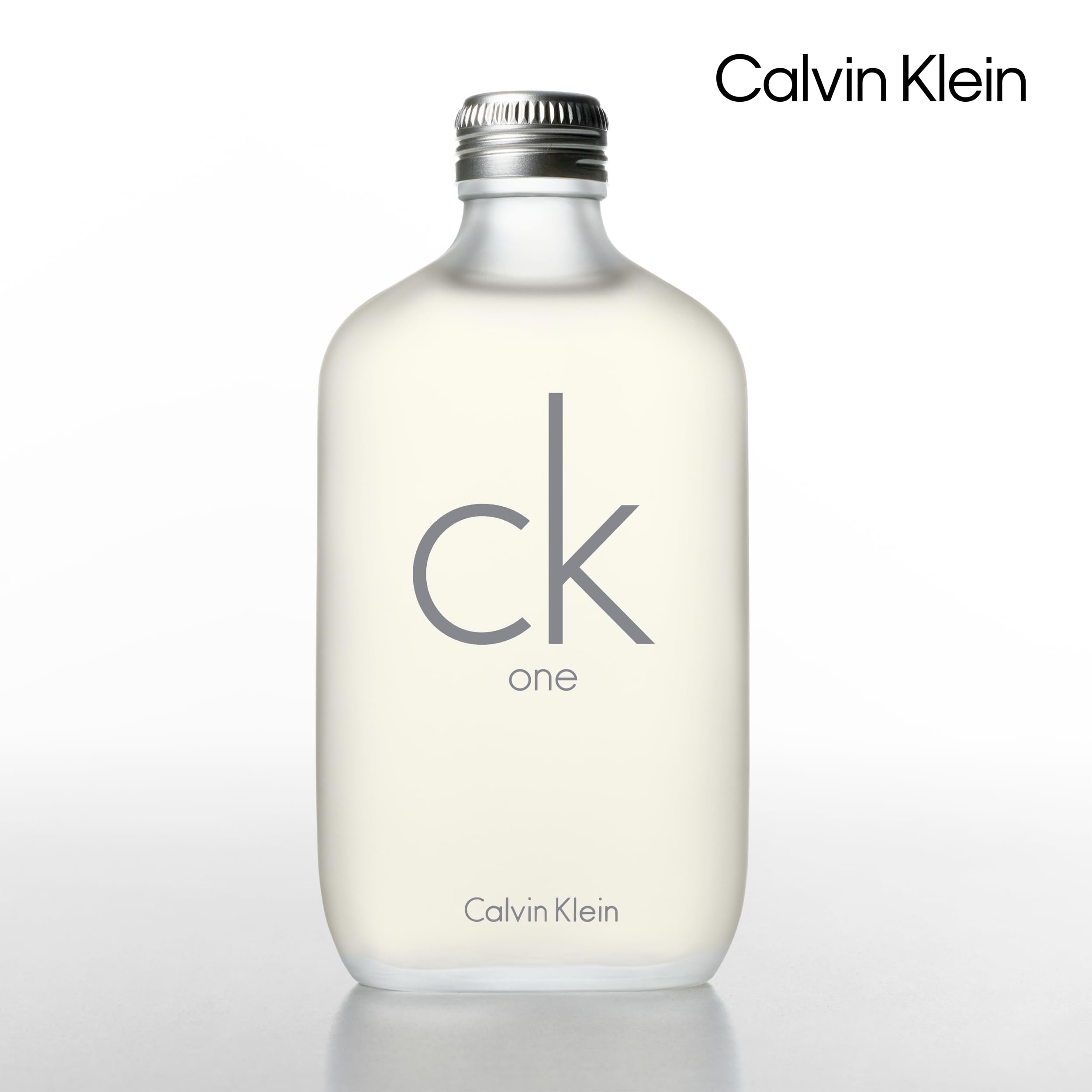 Calvin Klein CK One unisex Eau de Toilette bottle, 1.7 oz, with sleek clear glass and minimalist design.