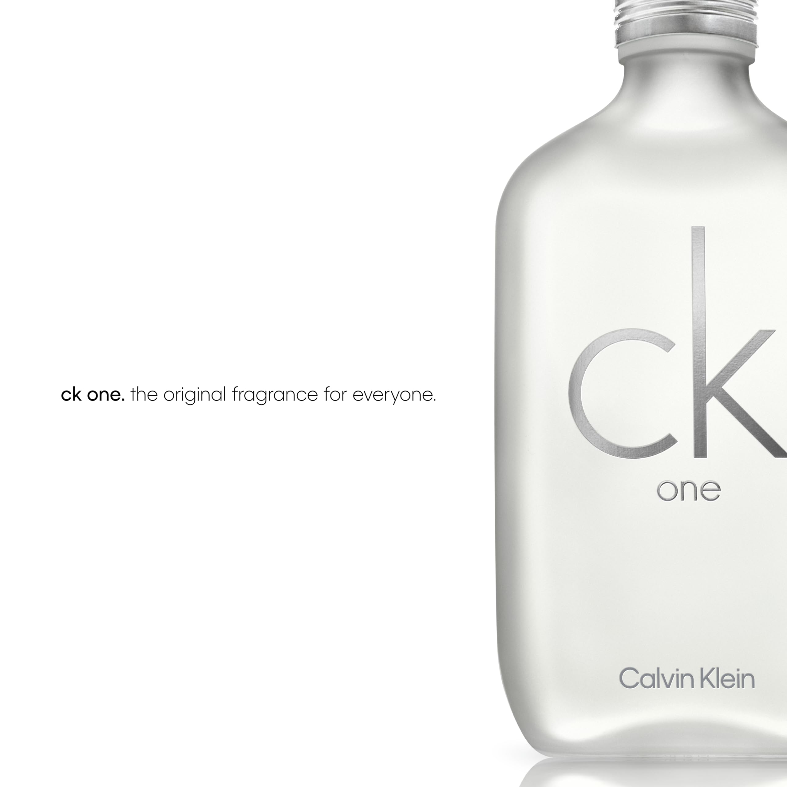 Calvin Klein CK One unisex Eau de Toilette 1.7 oz bottle, showcasing the iconic fragrance design and clear glass container.