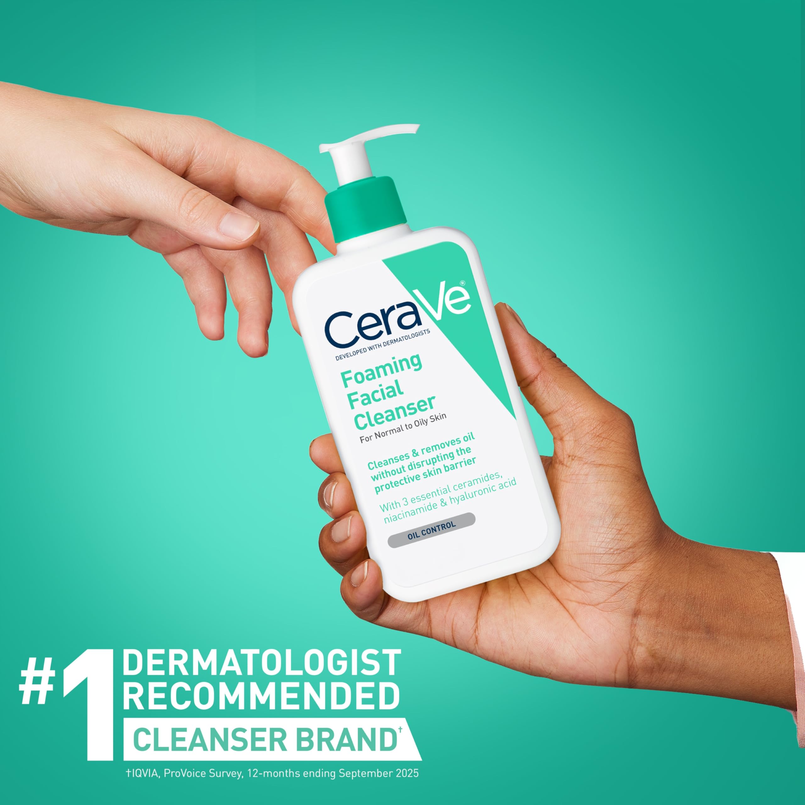 CeraVe Foaming Facial Cleanser for Oily Skin in a 16 fl oz bottle, gentle face cleanser with pump for oily and acne-prone skin