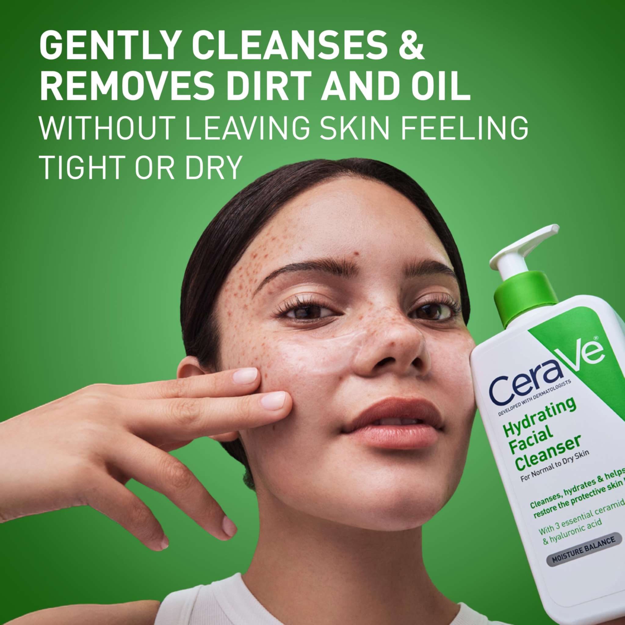 CeraVe Hydrating Facial Cleanser for dry skin in a 16 oz bottle, gentle skin-cleaning agent with hydrating formula.