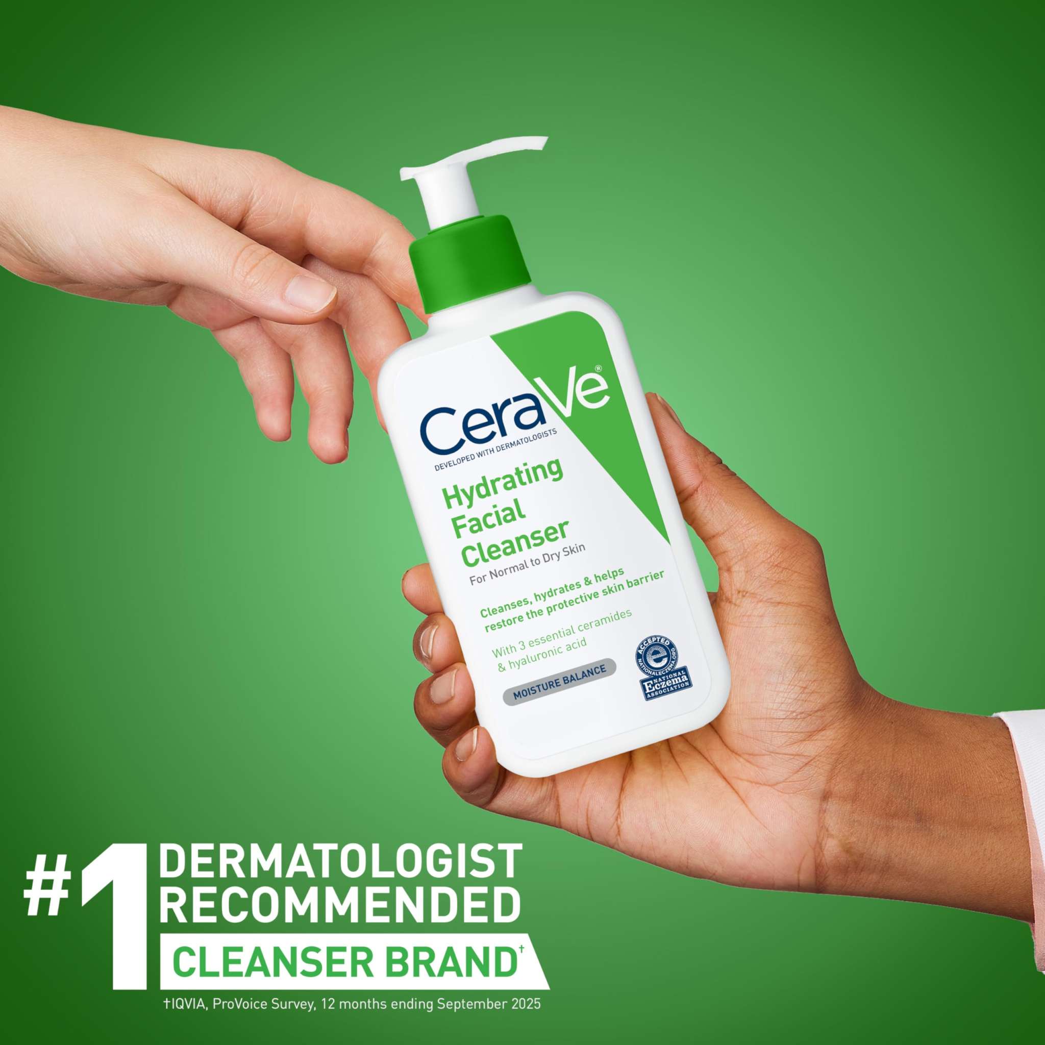 CeraVe Hydrating Facial Cleanser for dry skin in 16 oz bottle, gentle skin cleaning agent with moisturizing properties