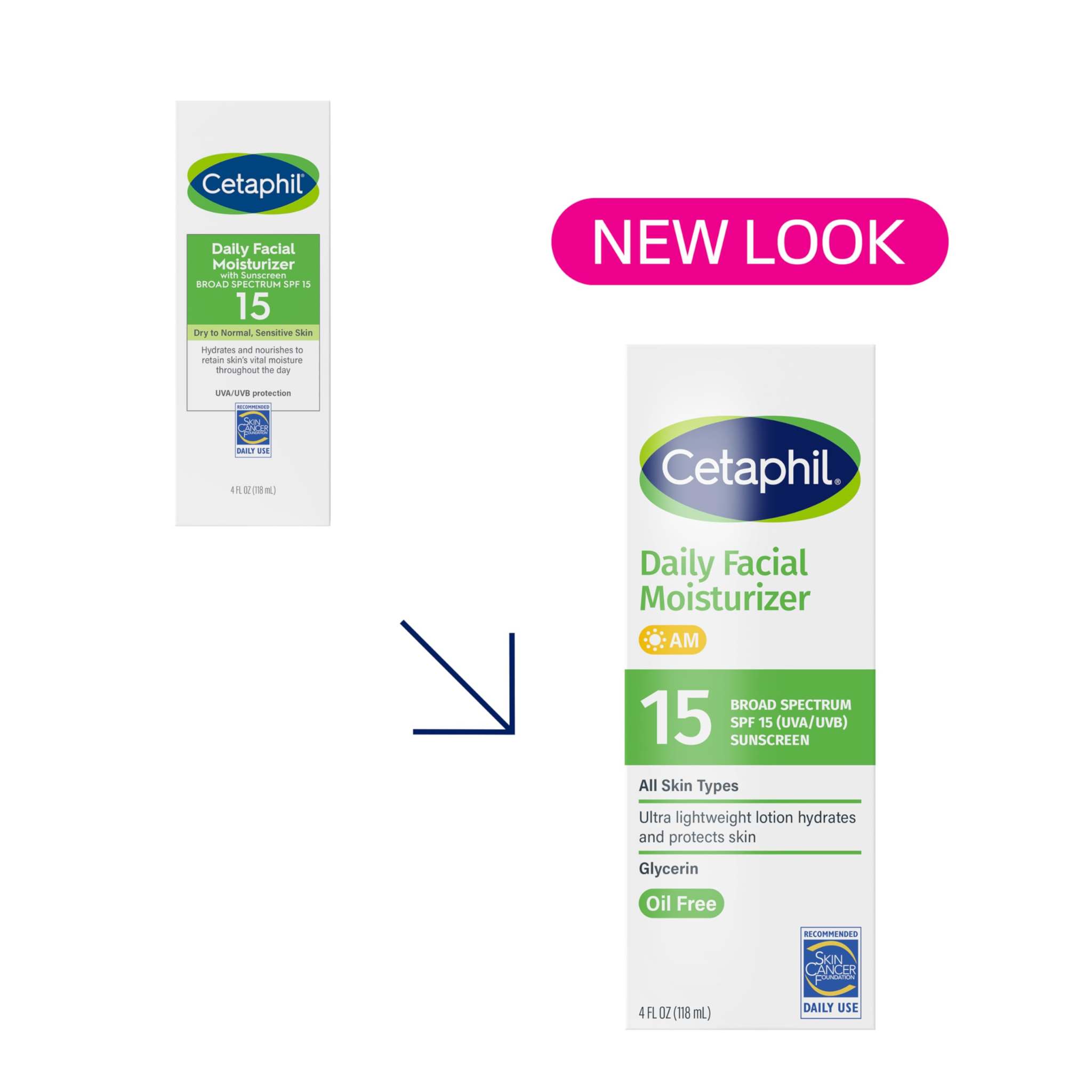 Two bottles of Cetaphil Daily Facial Moisturizer SPF 15 in 4oz size, designed for daily skin hydration and sun protection.