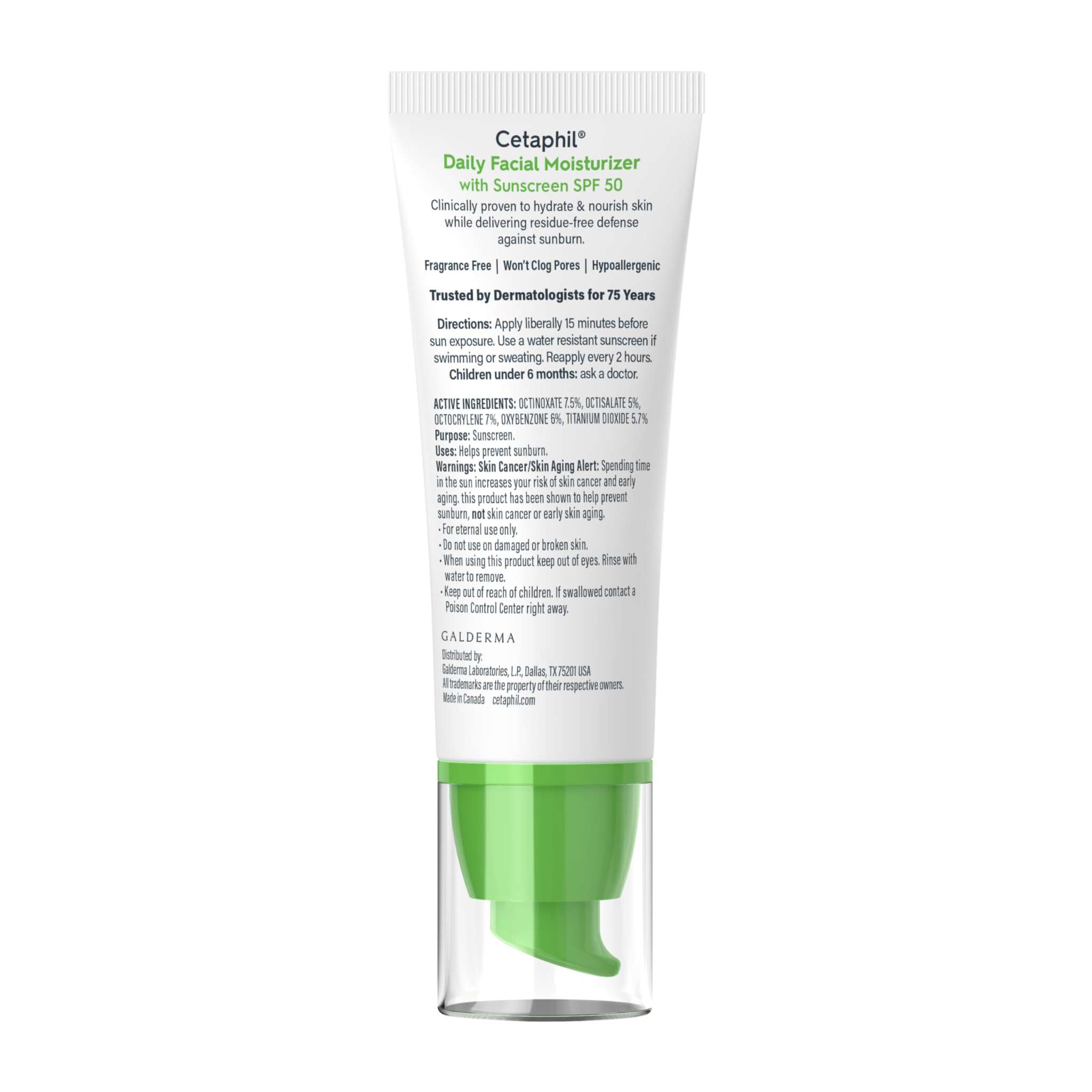 Two bottles of Cetaphil Daily Moisturizer SPF 50 skin moisturizer, 1.7oz each, with white bottles and pump dispensers.